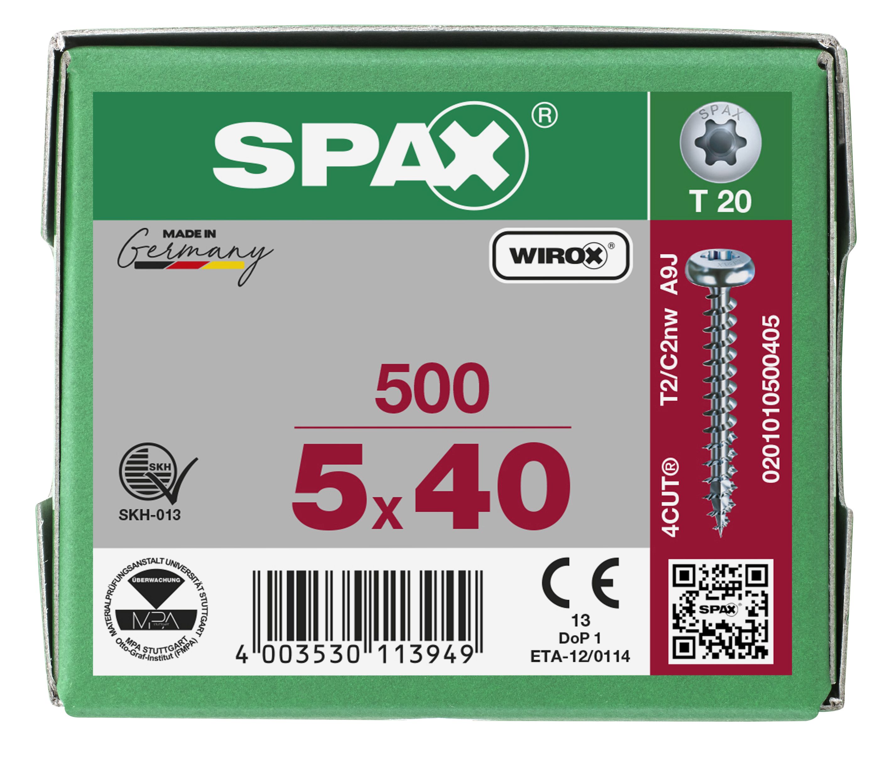 CABEZA REDONDA SPAX T-STAR PLUS T20 ROSCA COMPLETA WIROX 500 UD.