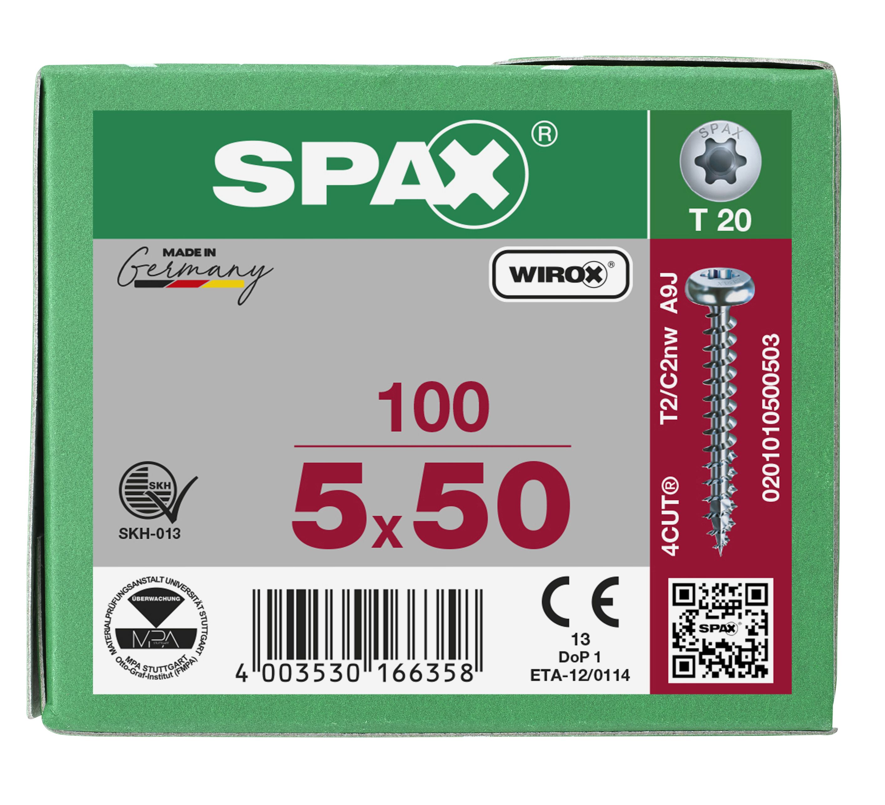 CABEZA REDONDA SPAX T-STAR PLUS T20 ROSCA COMPLETA WIROX 100 UD.