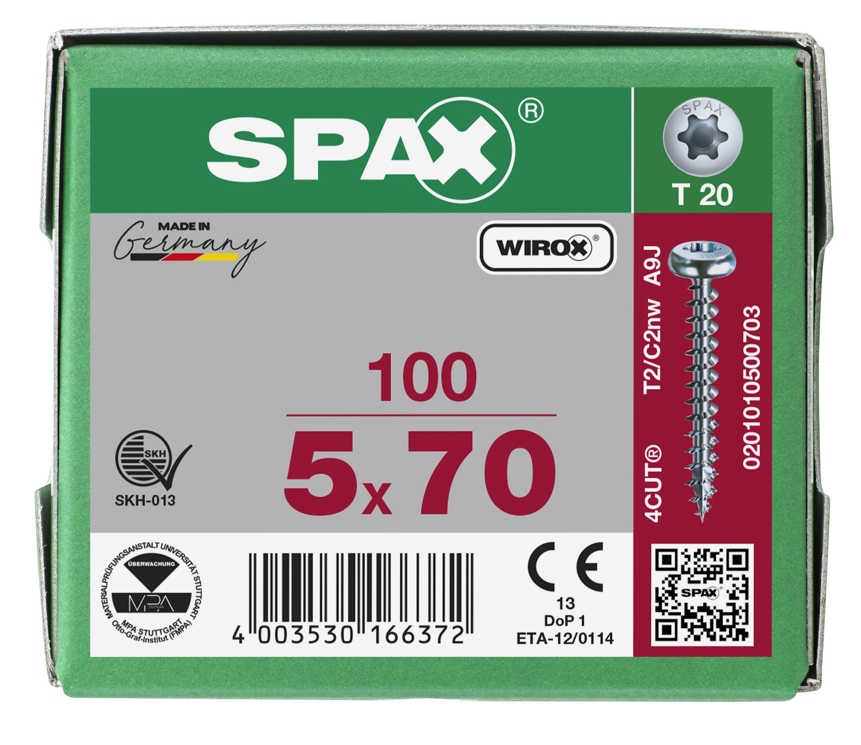 CABEZA REDONDA SPAX T-STAR PLUS T20 ROSCA COMPLETA WIROX 100 UD.