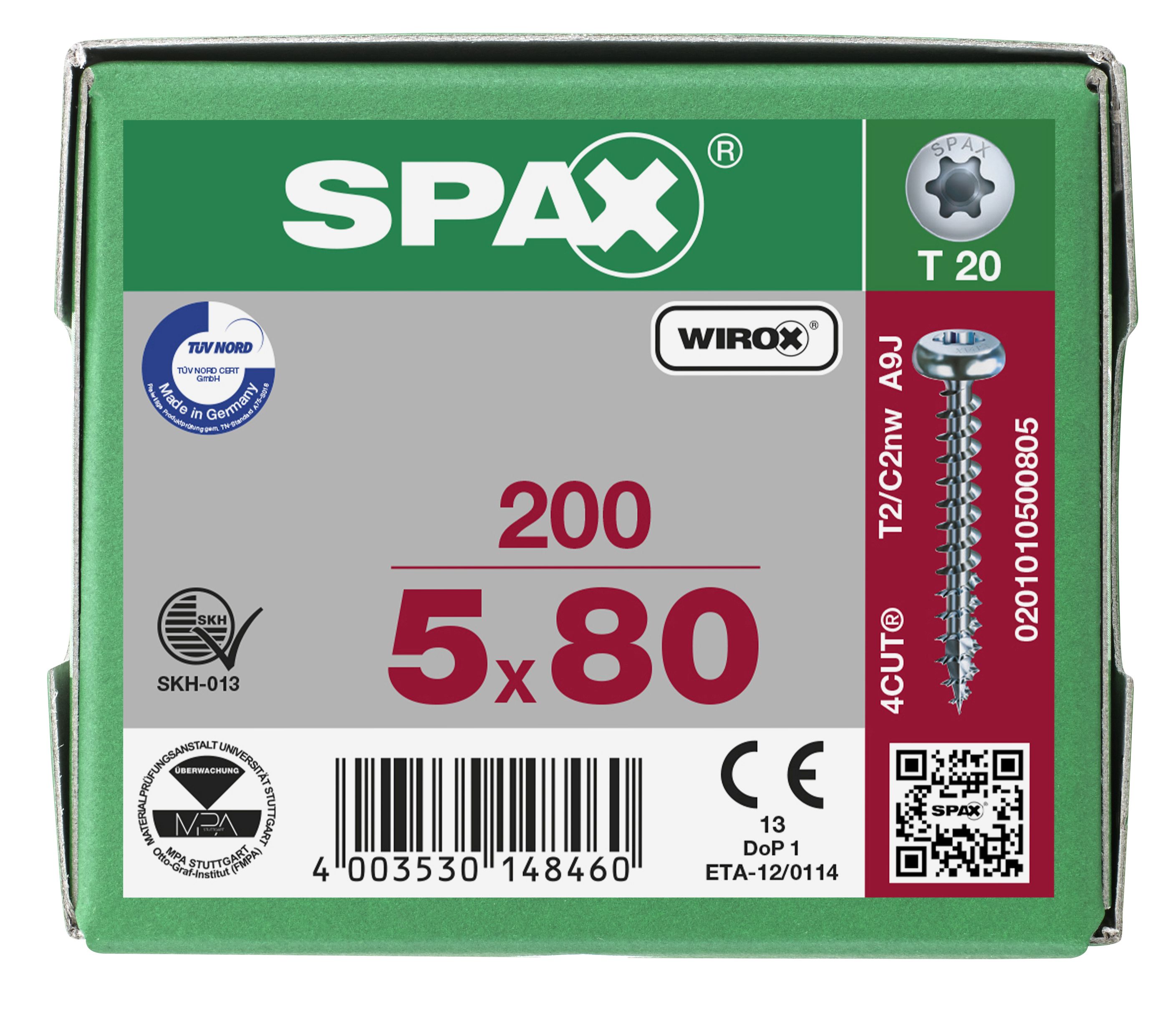 CABEZA REDONDA SPAX T-STAR PLUS T20 ROSCA COMPLETA WIROX 200 UD.