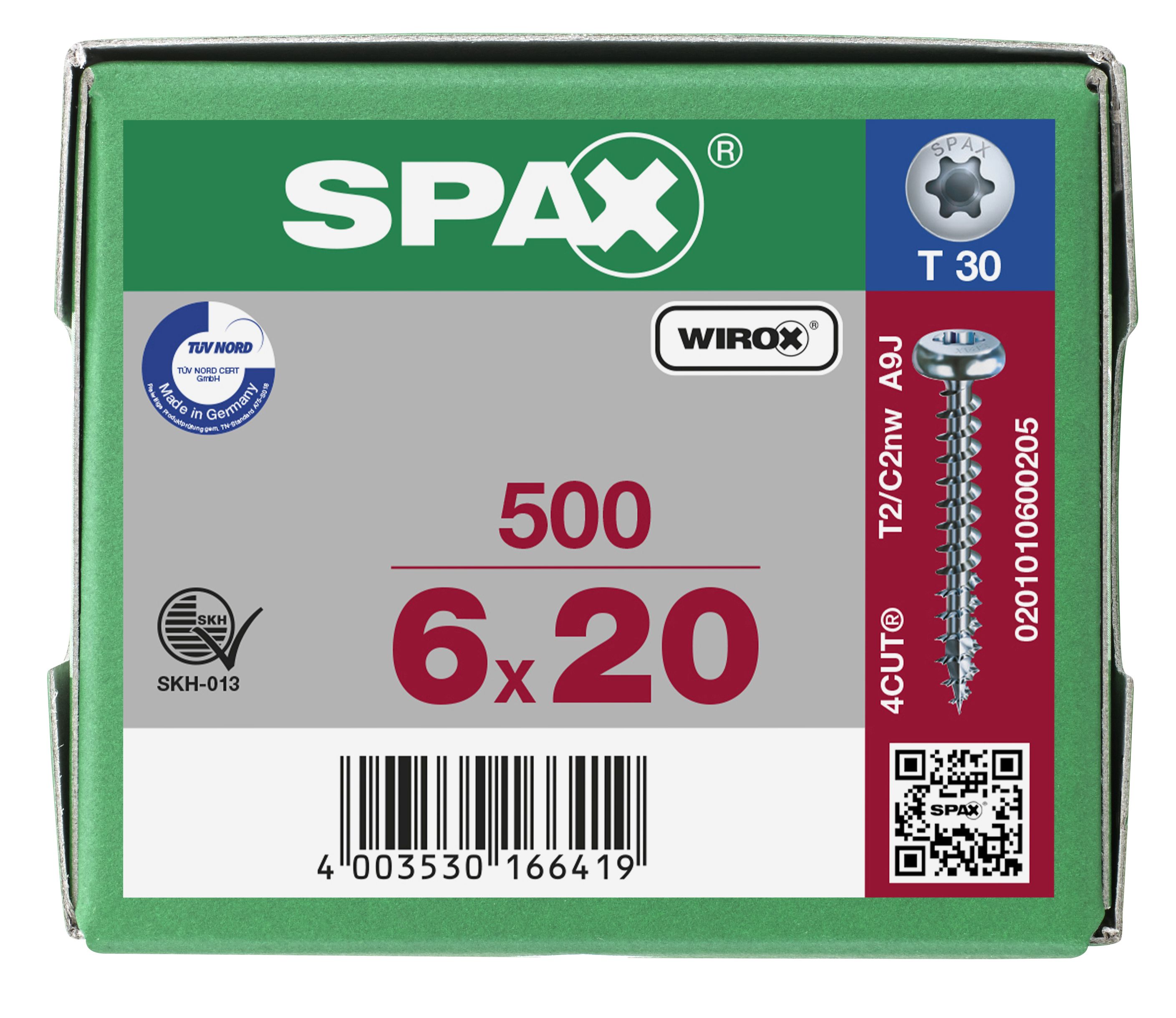 CABEZA REDONDA SPAX T-STAR PLUS T30 ROSCA COMPLETA WIROX 500 UD.