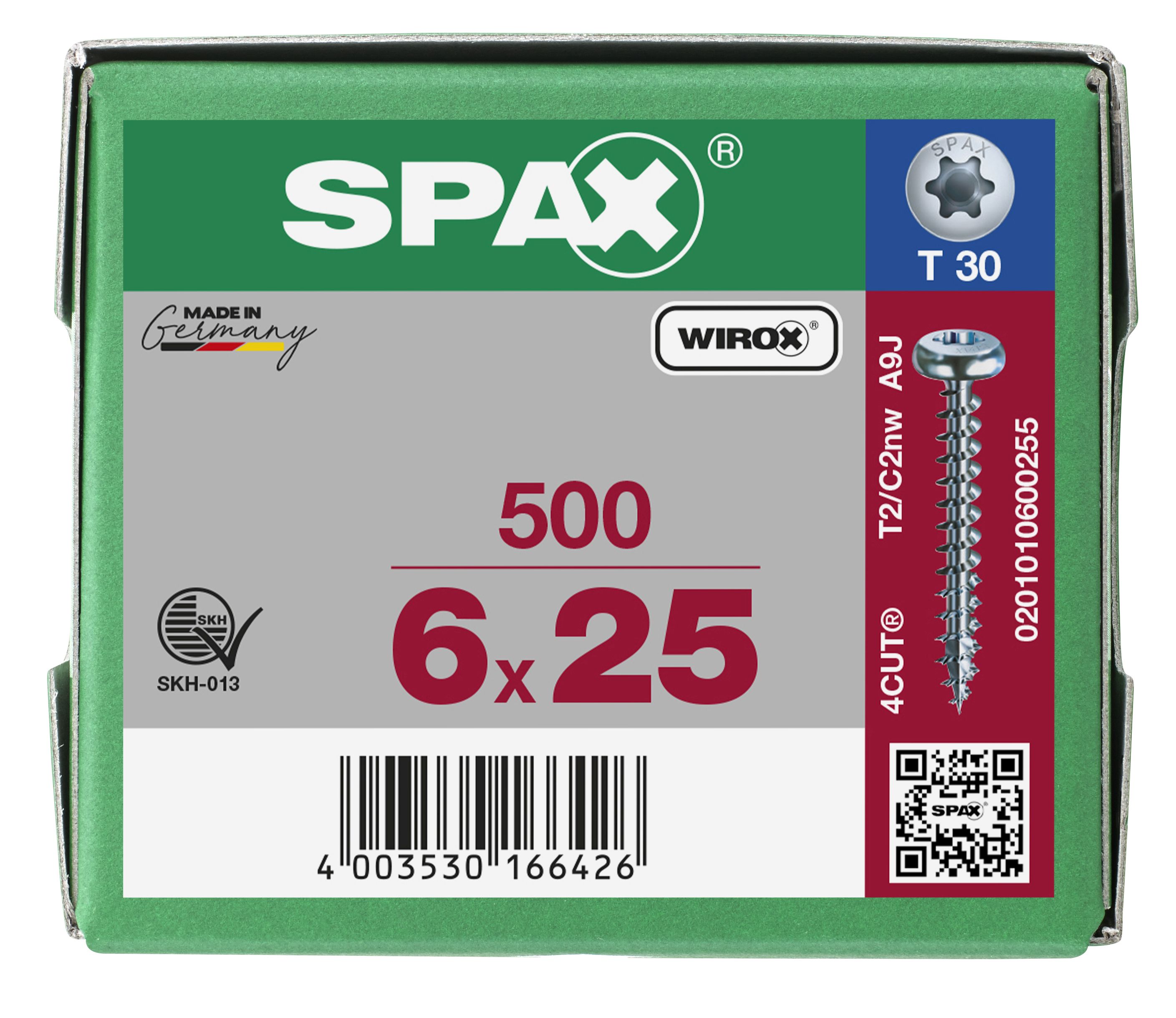 CABEZA REDONDA SPAX T-STAR PLUS T30 ROSCA COMPLETA WIROX 500 UD.