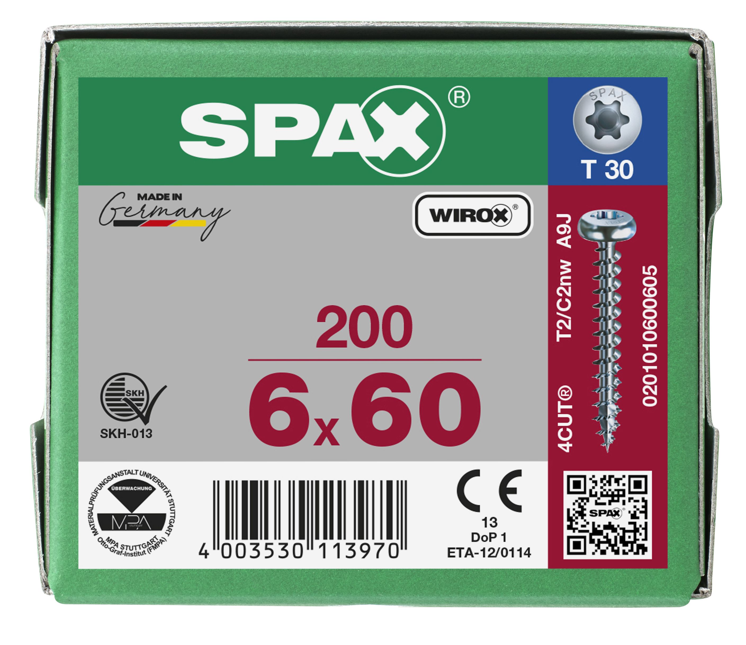 CABEZA REDONDA SPAX T-STAR PLUS T30 ROSCA COMPLETA WIROX 200 UD.