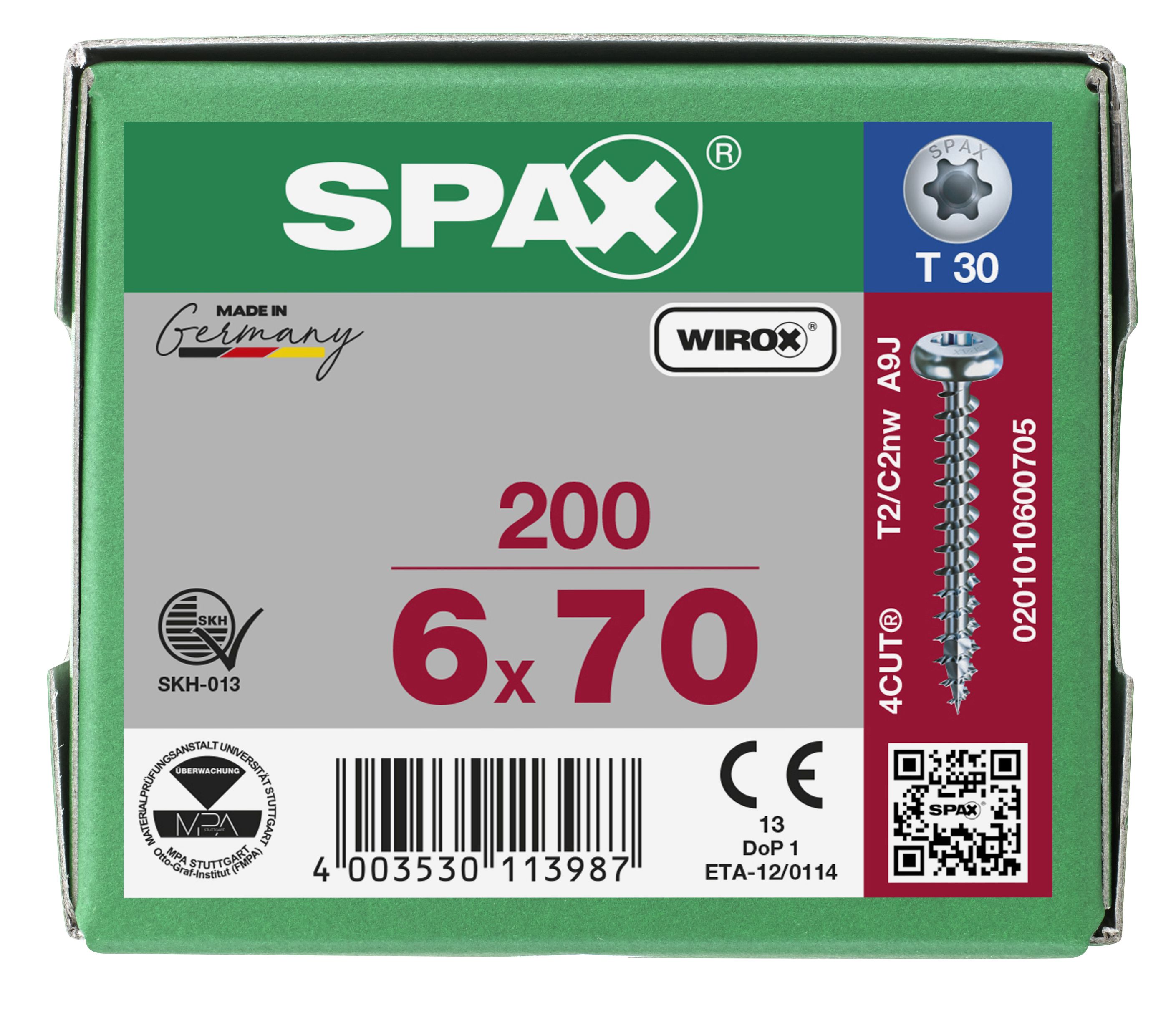 CABEZA REDONDA SPAX T-STAR PLUS T30 ROSCA COMPLETA WIROX 200 UD.