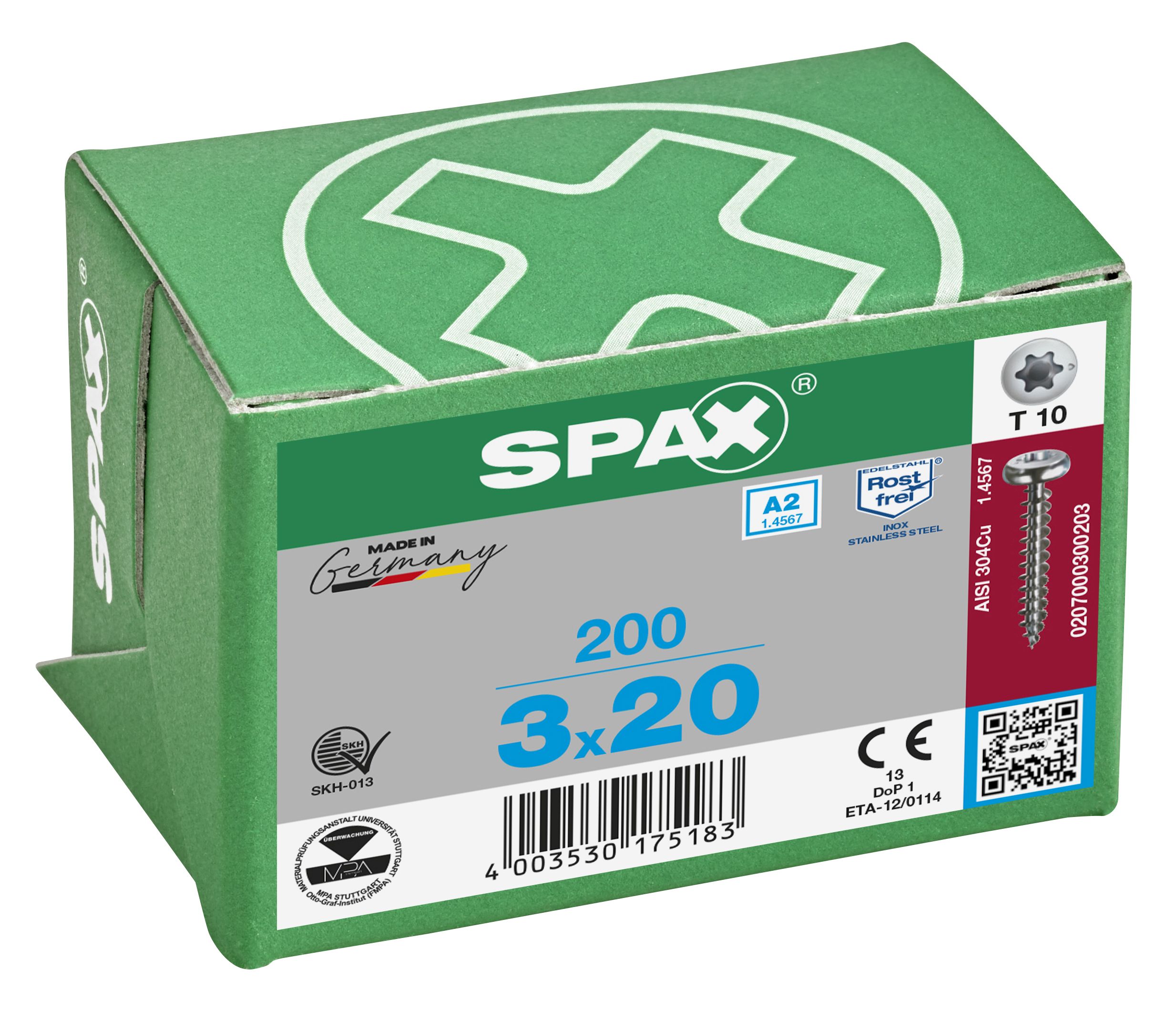 CABEZA REDONDA SPAX-S A2 T-STAR PLUS T10 ROSCA COMPLETA 200 UD.