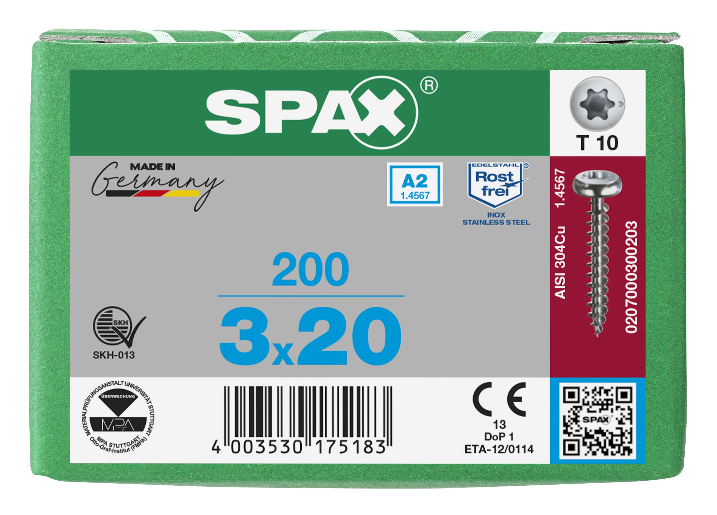 CABEZA REDONDA SPAX-S A2 T-STAR PLUS T10 ROSCA COMPLETA 200 UD.