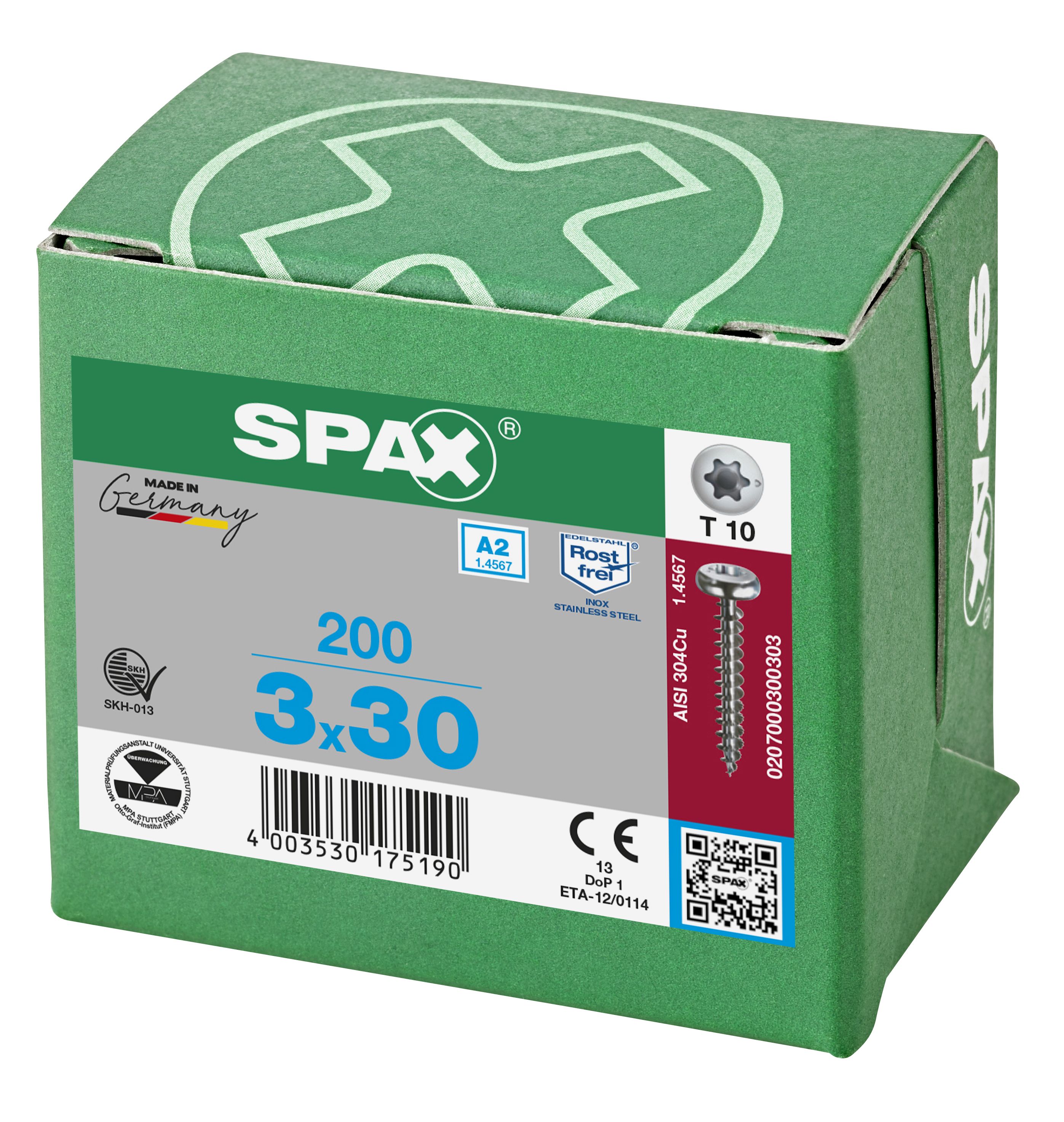 CABEZA REDONDA SPAX-S A2 T-STAR PLUS T10 ROSCA COMPLETA 200 UD.