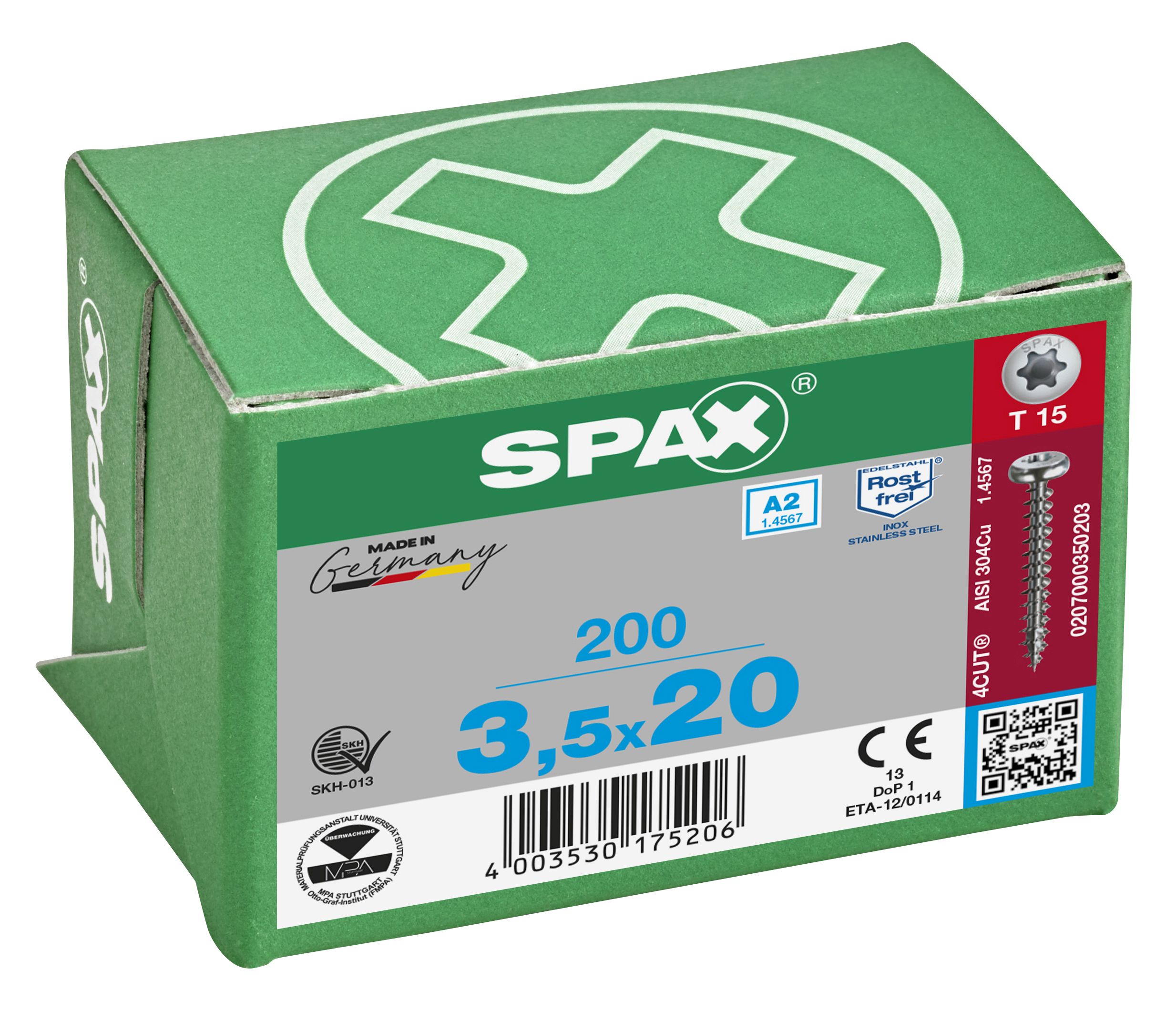 CABEZA REDONDA SPAX A2 T-STAR PLUS T15 ROSCA COMPLETA 200 UD.