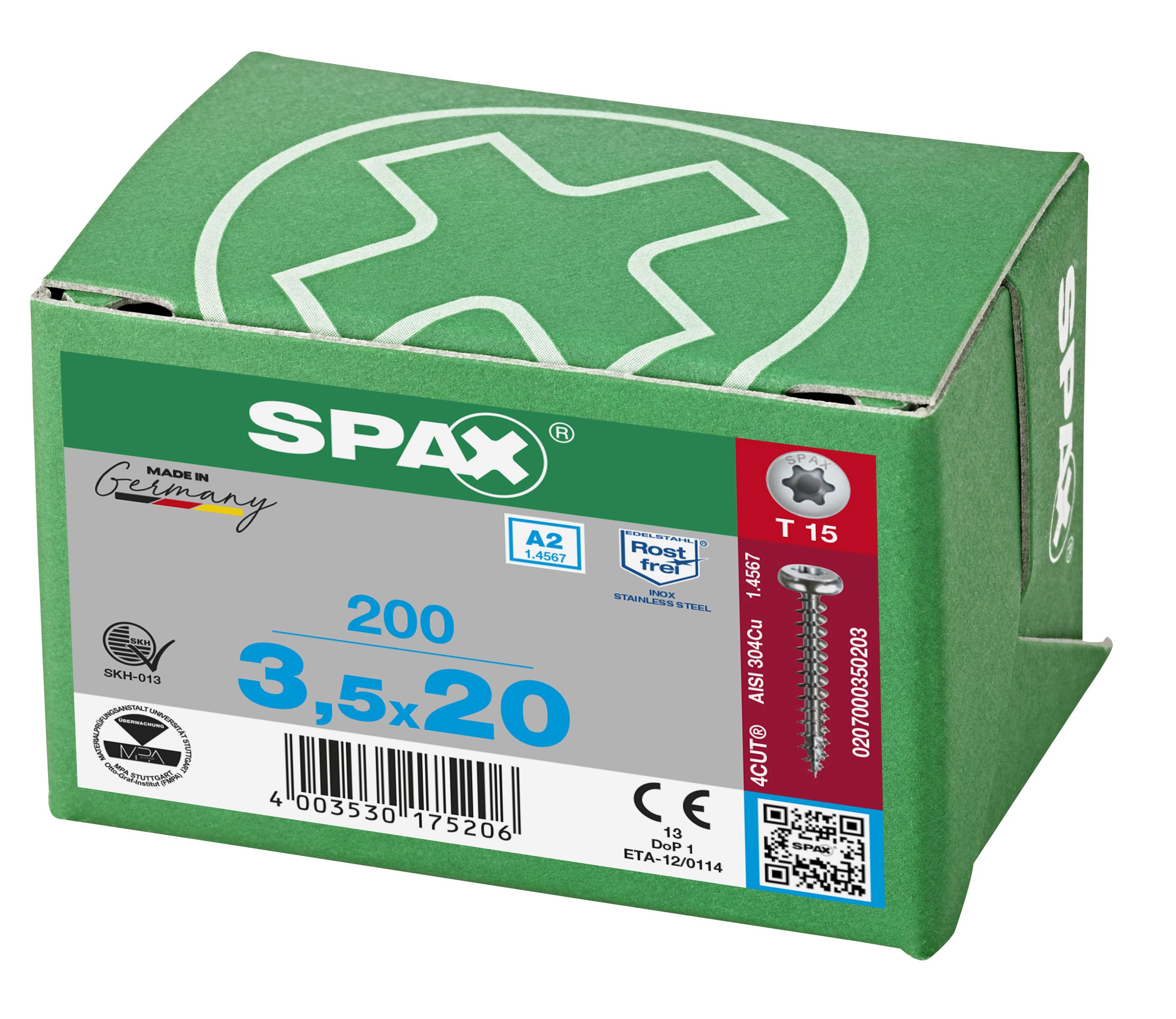 CABEZA REDONDA SPAX A2 T-STAR PLUS T15 ROSCA COMPLETA 200 UD.
