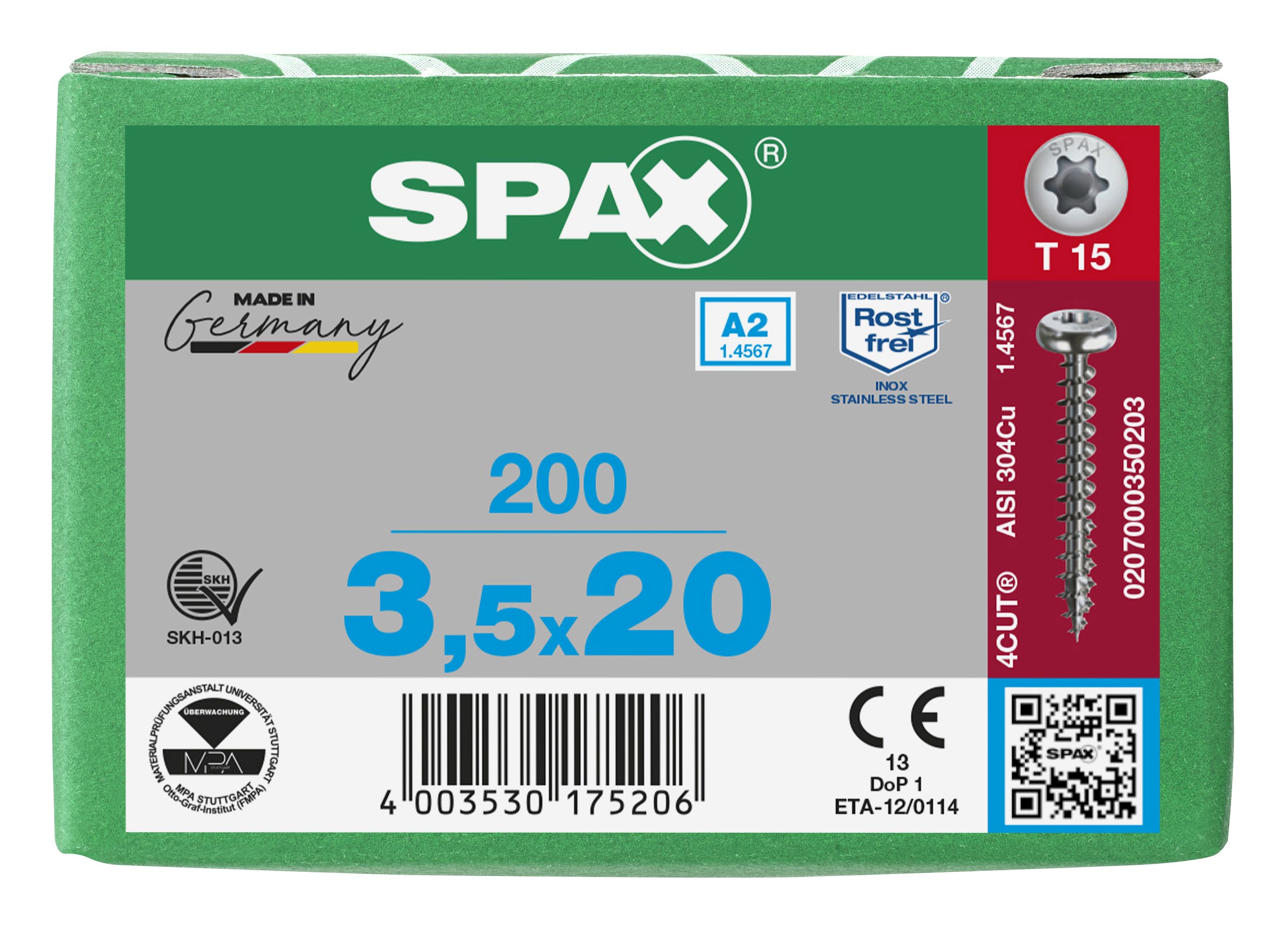 CABEZA REDONDA SPAX A2 T-STAR PLUS T15 ROSCA COMPLETA 200 UD.