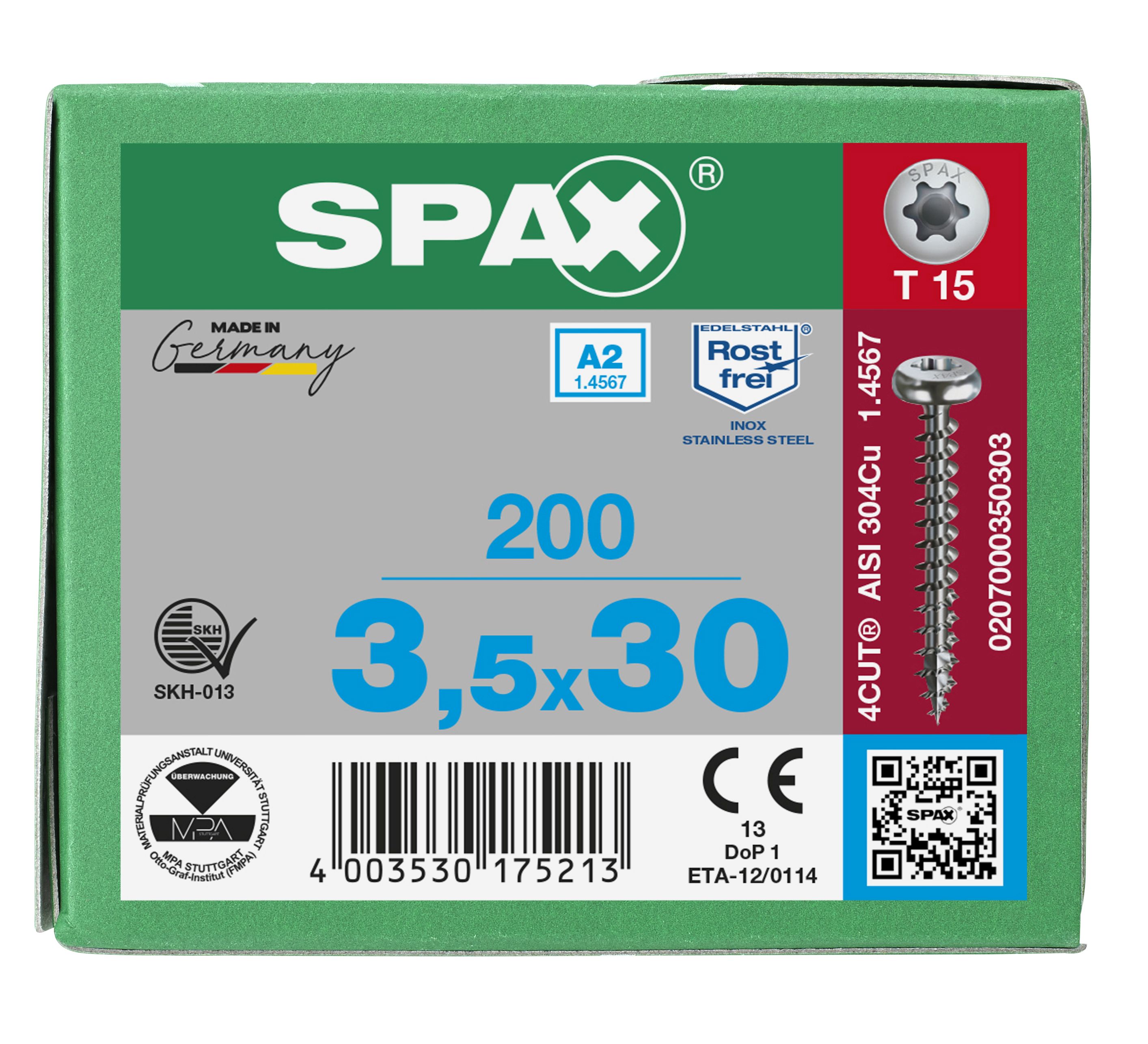 CABEZA REDONDA SPAX A2 T-STAR PLUS T15 ROSCA COMPLETA 200 UD.