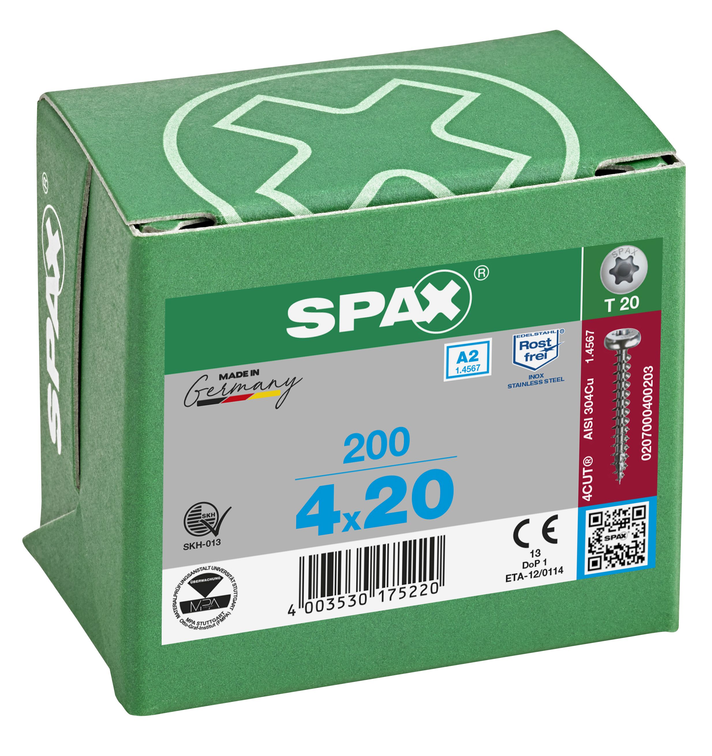 CABEZA REDONDA SPAX A2 T-STAR PLUS T20 ROSCA COMPLETA 200 UD.
