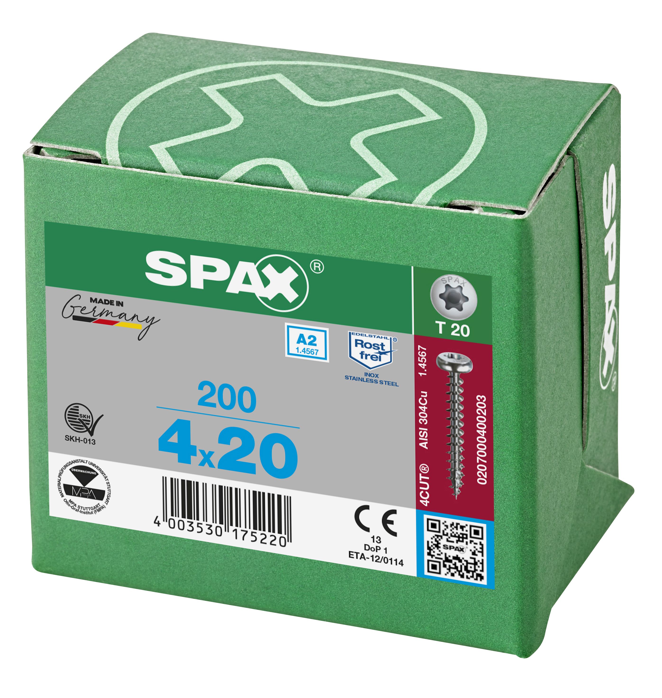 CABEZA REDONDA SPAX A2 T-STAR PLUS T20 ROSCA COMPLETA 200 UD.