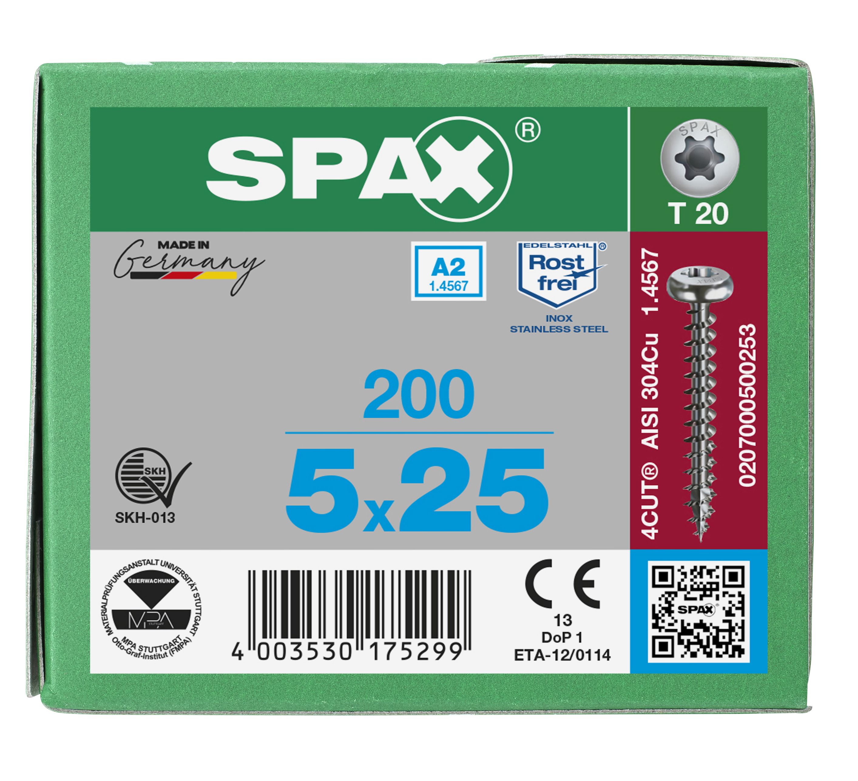CABEZA REDONDA SPAX A2 T-STAR PLUS T20 ROSCA COMPLETA 200 UD.