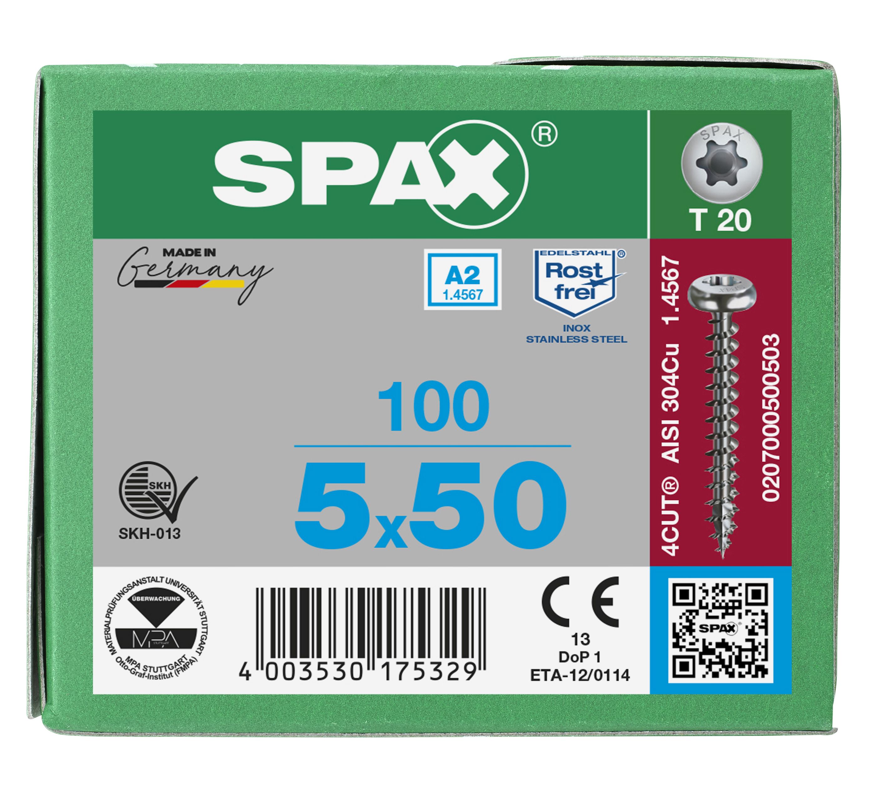 CABEZA REDONDA SPAX A2 T-STAR PLUS T20 ROSCA COMPLETA 100 UD.