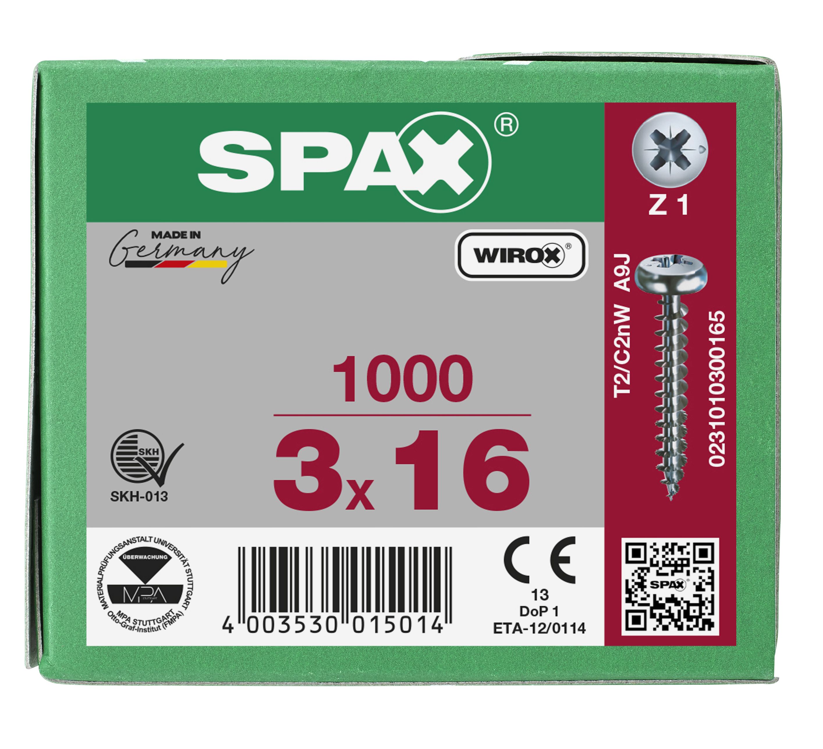 CABEZA REDONDA SPAX-S RANURA EN CRUZ Z1 ROSCA COMPLETA WIROX 1000 UD.