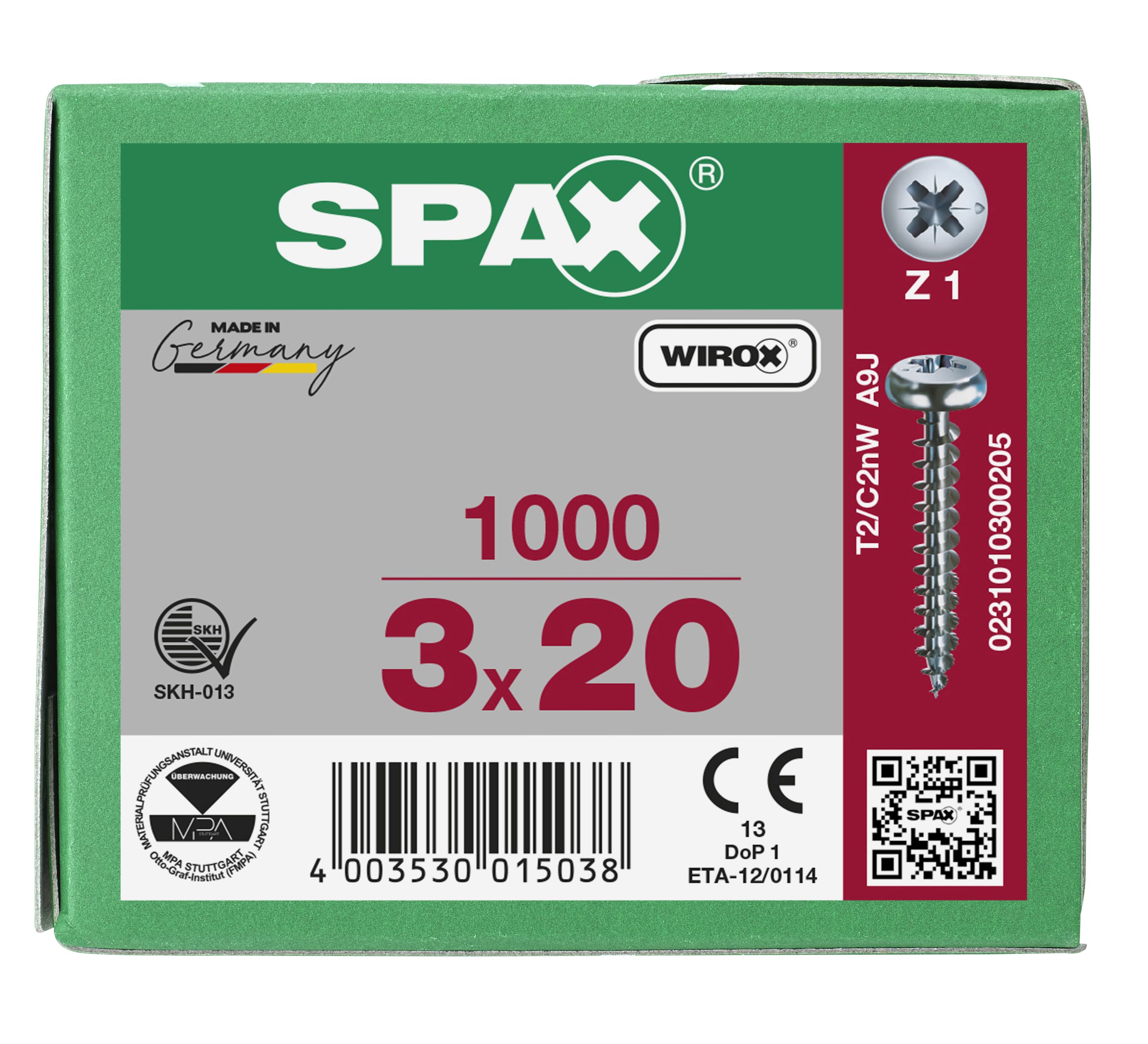 CABEZA REDONDA SPAX-S RANURA EN CRUZ Z1 ROSCA COMPLETA WIROX 1000 UD.