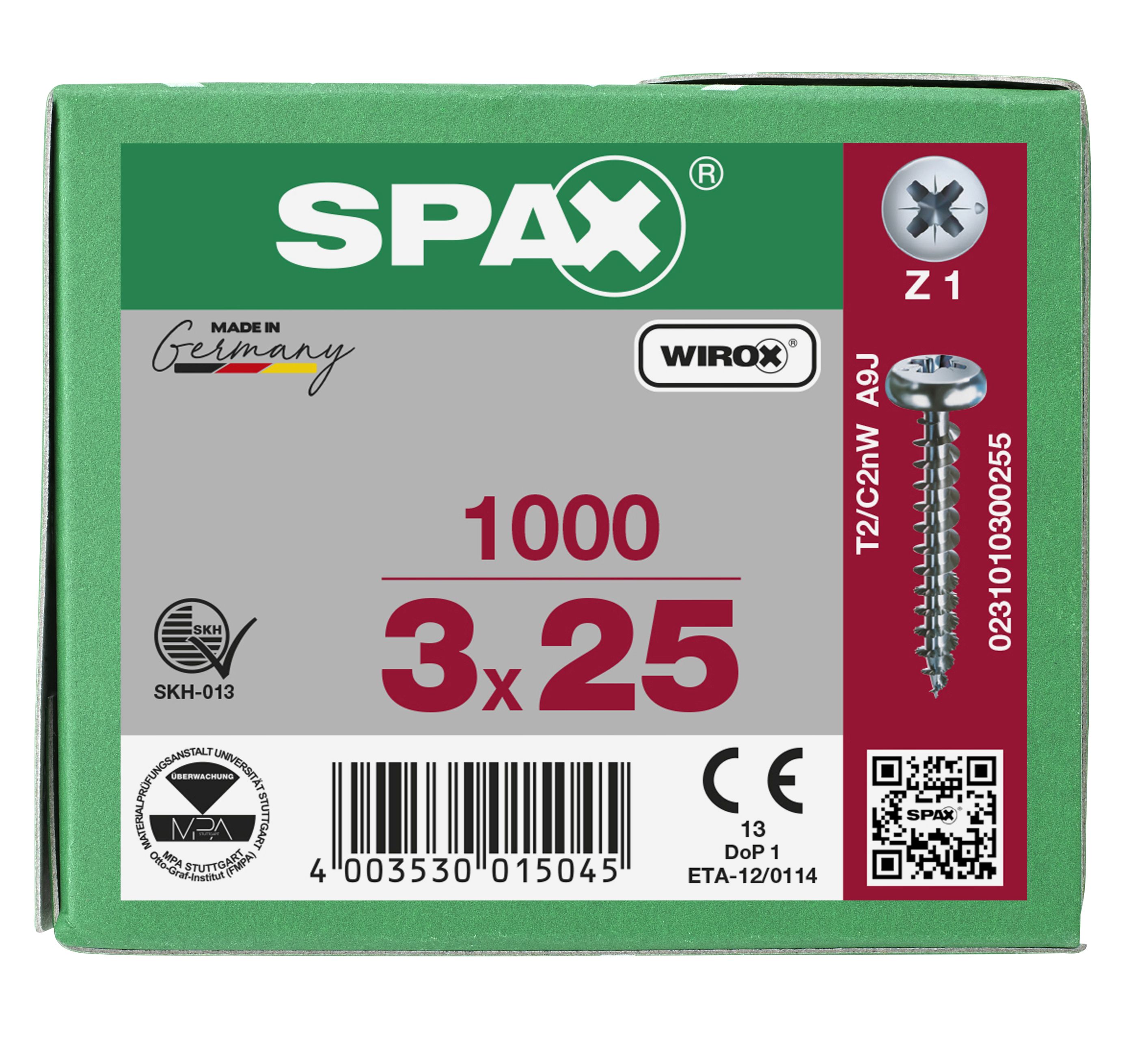 CABEZA REDONDA SPAX-S RANURA EN CRUZ Z1 ROSCA COMPLETA WIROX 1000 UD.