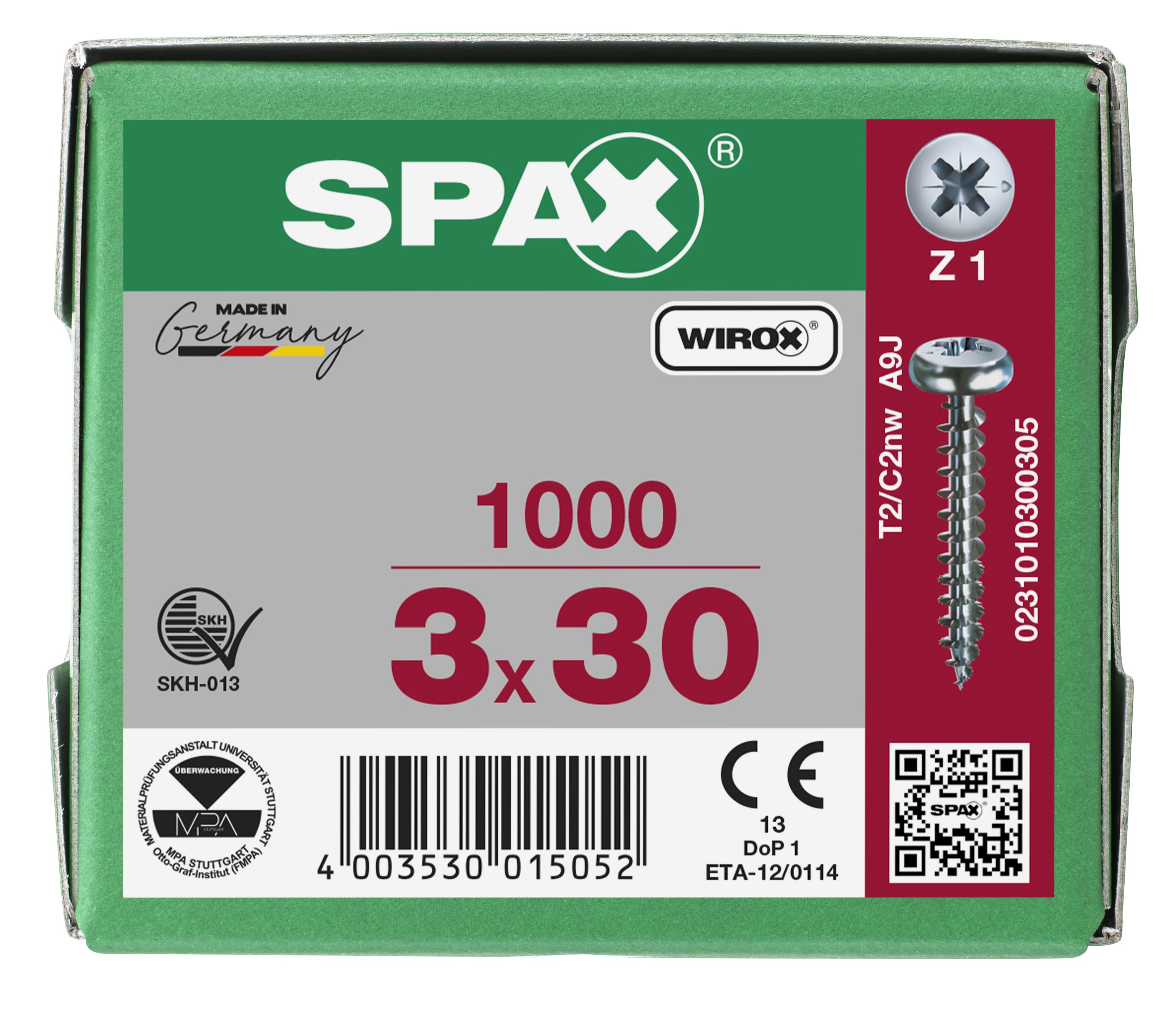CABEZA REDONDA SPAX-S RANURA EN CRUZ Z1 ROSCA COMPLETA WIROX 1000 UD.