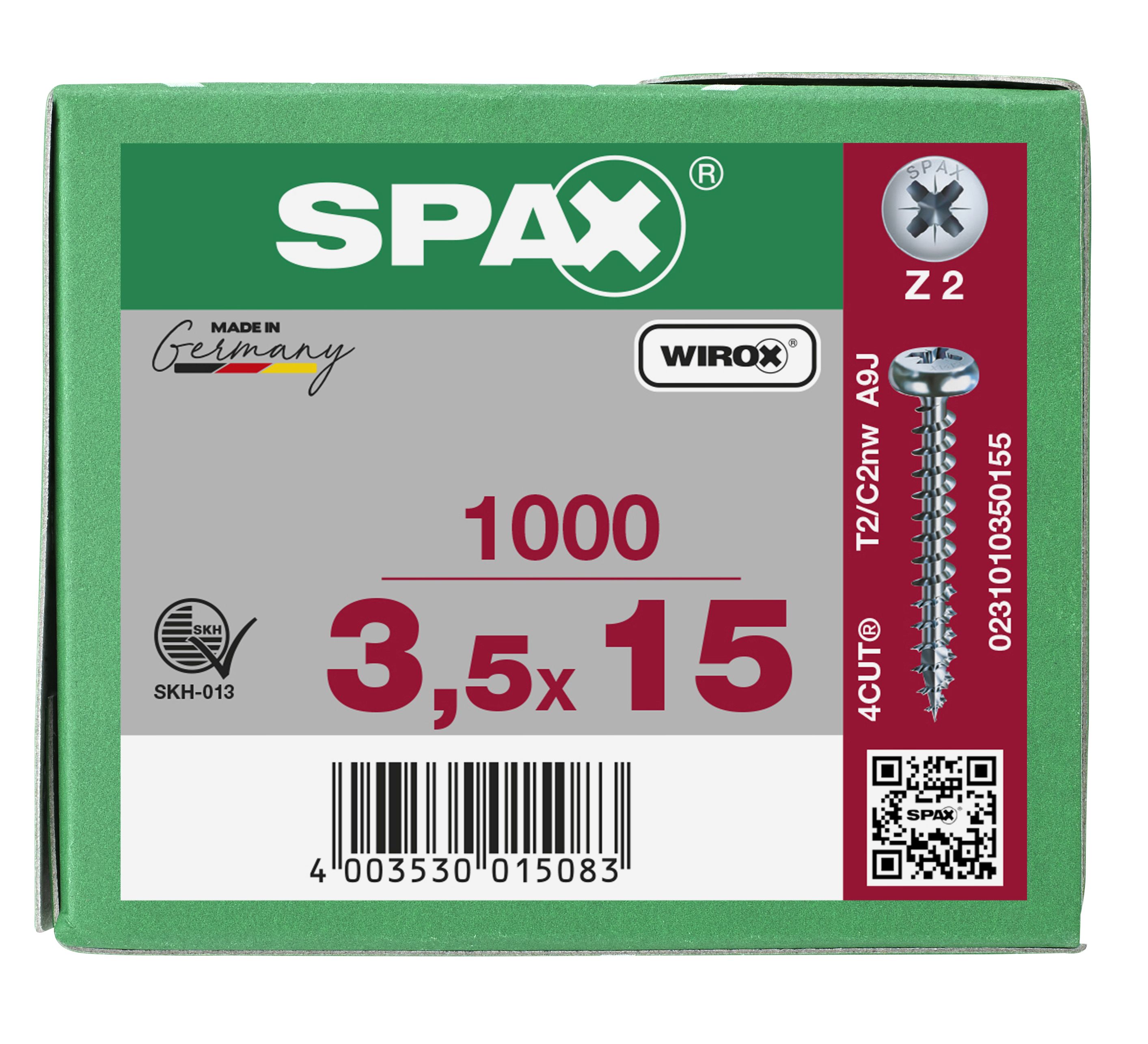 CABEZA REDONDA SPAX RANURA EN CRUZ Z2 ROSCA COMPLETA WIROX 1000 UD.