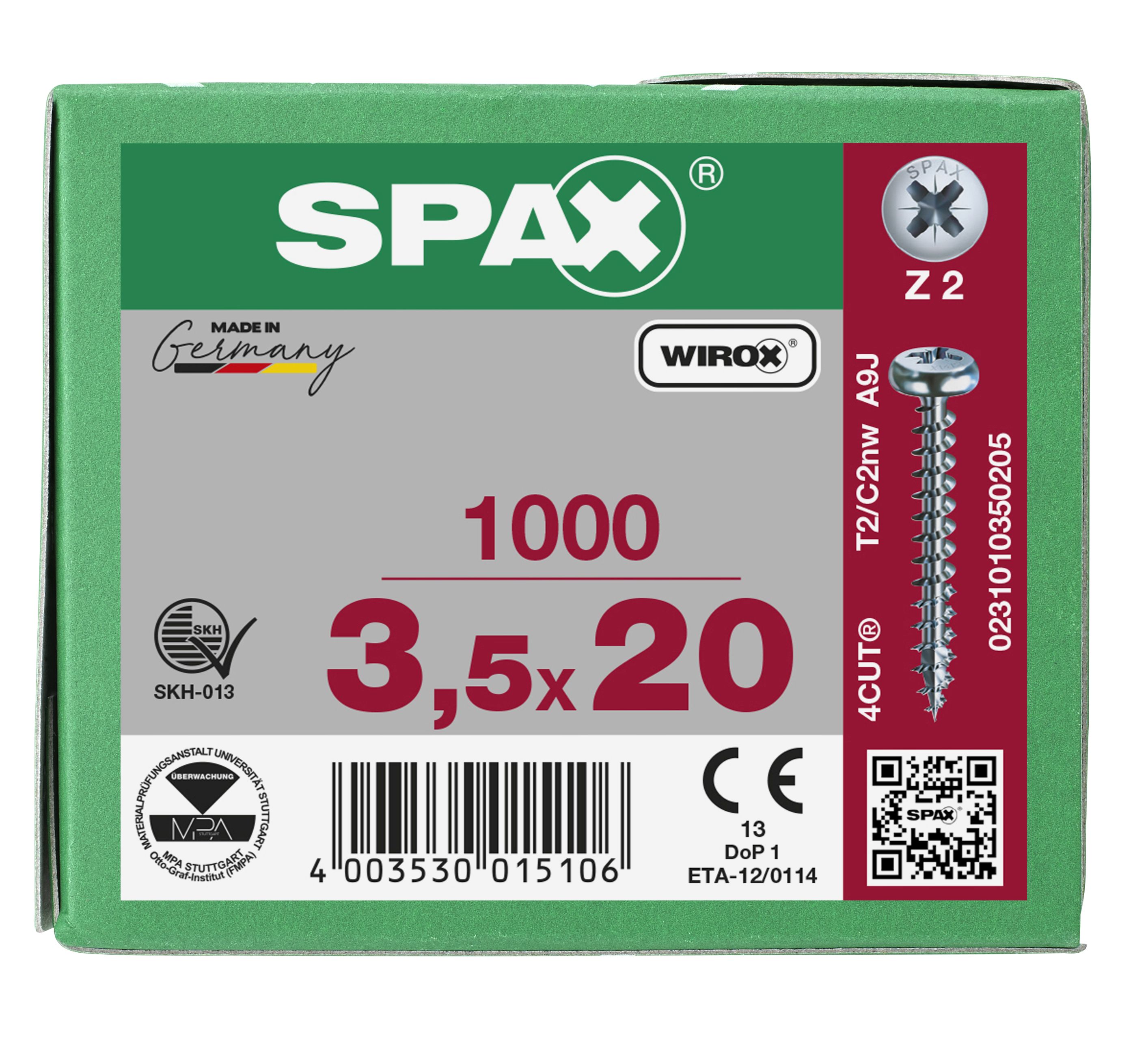 CABEZA REDONDA SPAX RANURA EN CRUZ Z2 ROSCA COMPLETA WIROX 1000 UD.