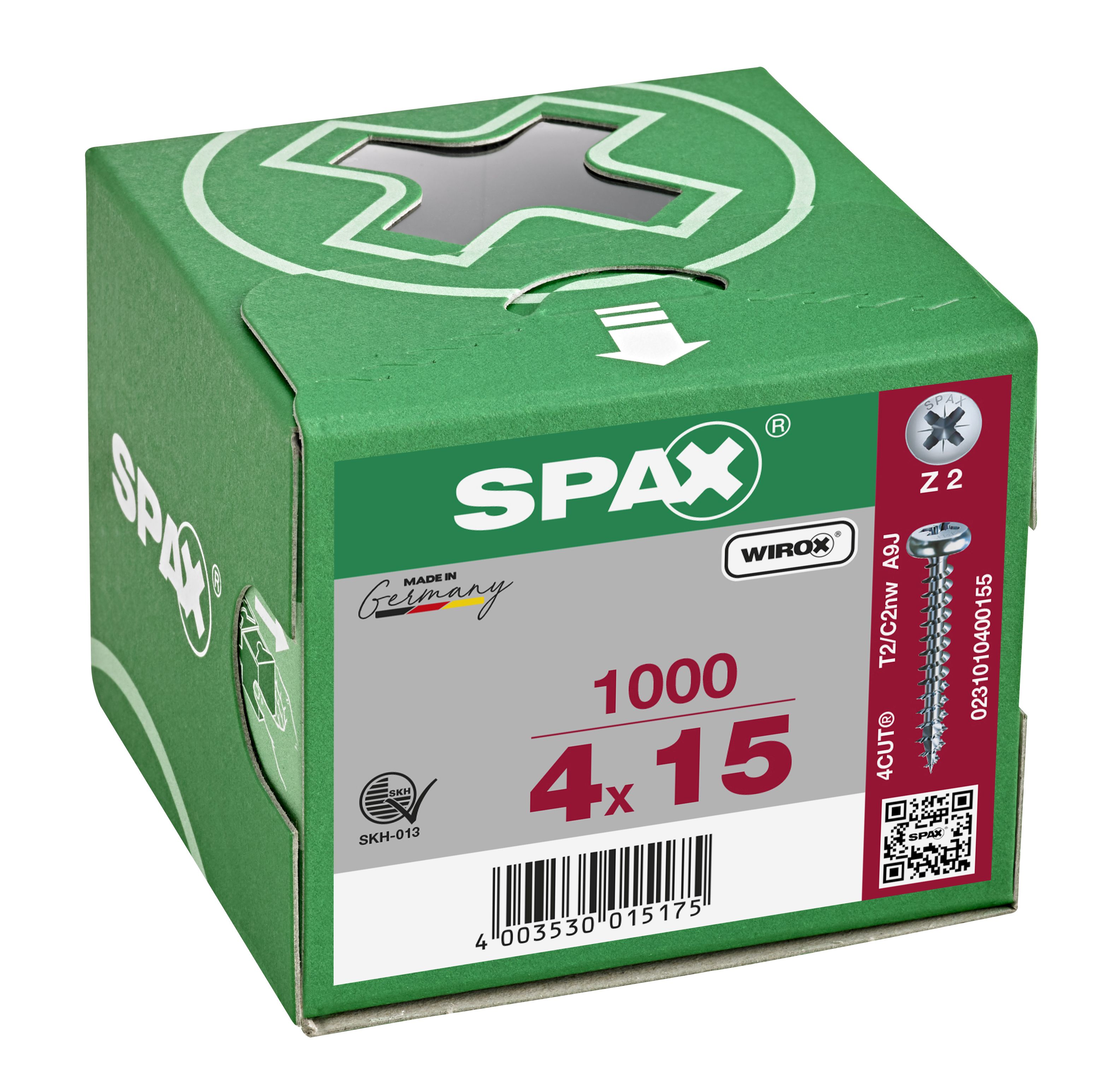 CABEZA REDONDA SPAX RANURA EN CRUZ Z2 ROSCA COMPLETA WIROX 1000 UD.