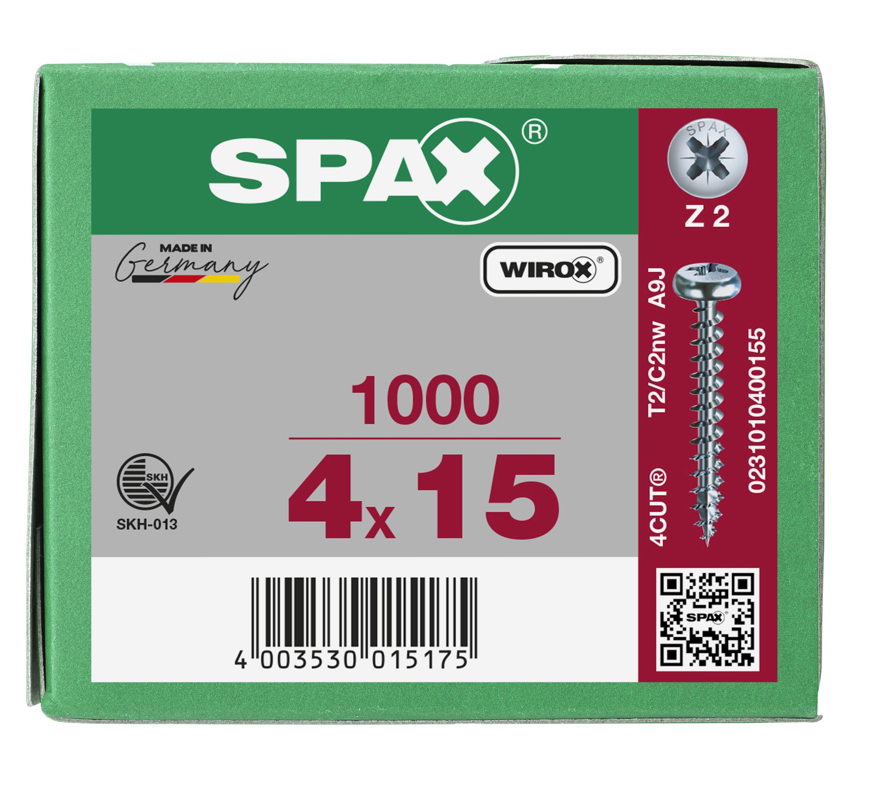 CABEZA REDONDA SPAX RANURA EN CRUZ Z2 ROSCA COMPLETA WIROX 1000 UD.