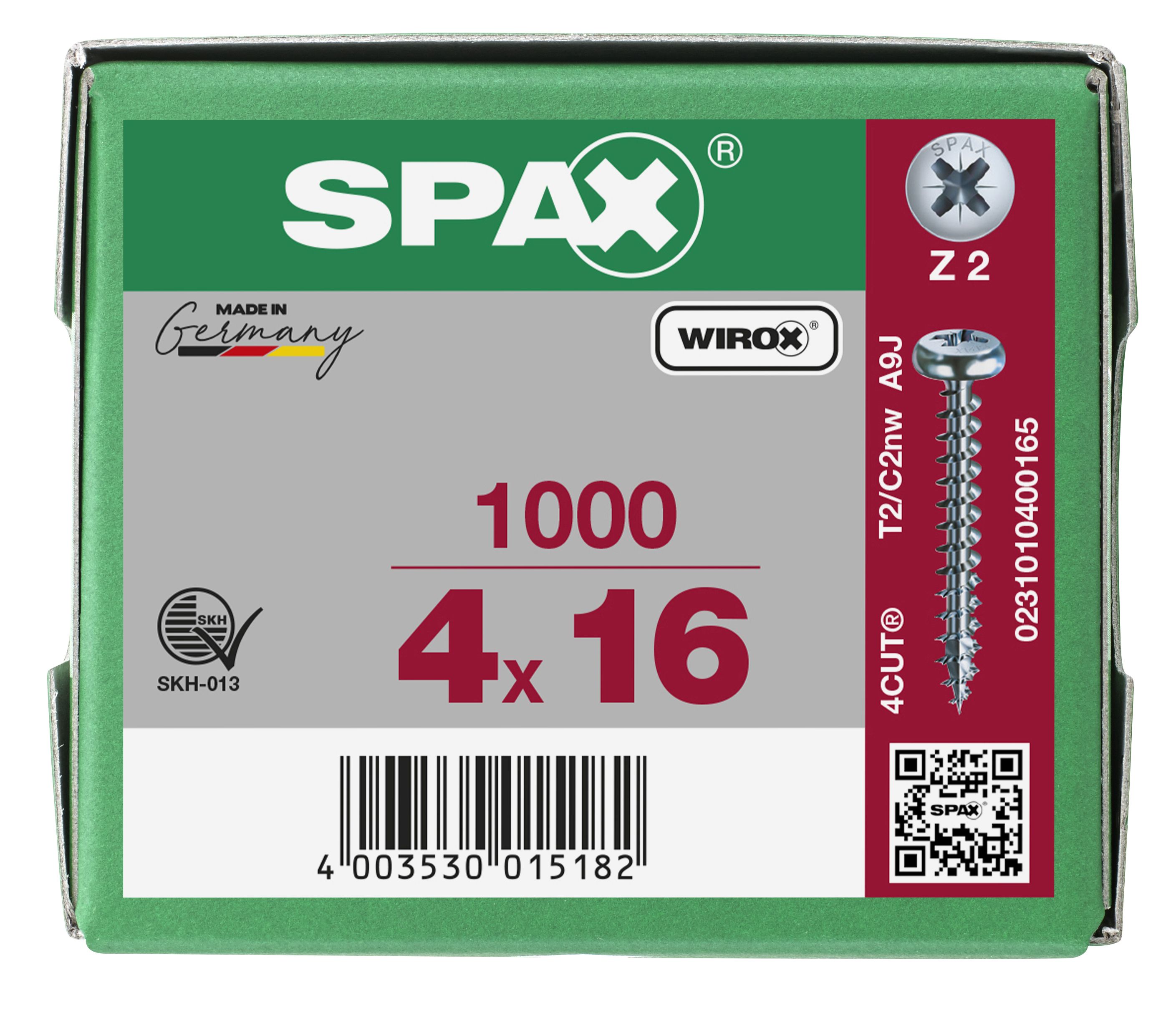 CABEZA REDONDA SPAX RANURA EN CRUZ Z2 ROSCA COMPLETA WIROX 1000 UD.