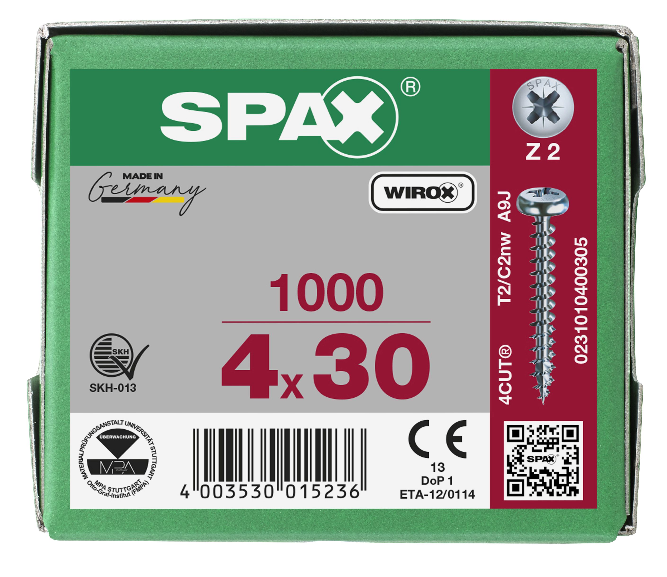CABEZA REDONDA SPAX RANURA EN CRUZ Z2 ROSCA COMPLETA WIROX 1000 UD.