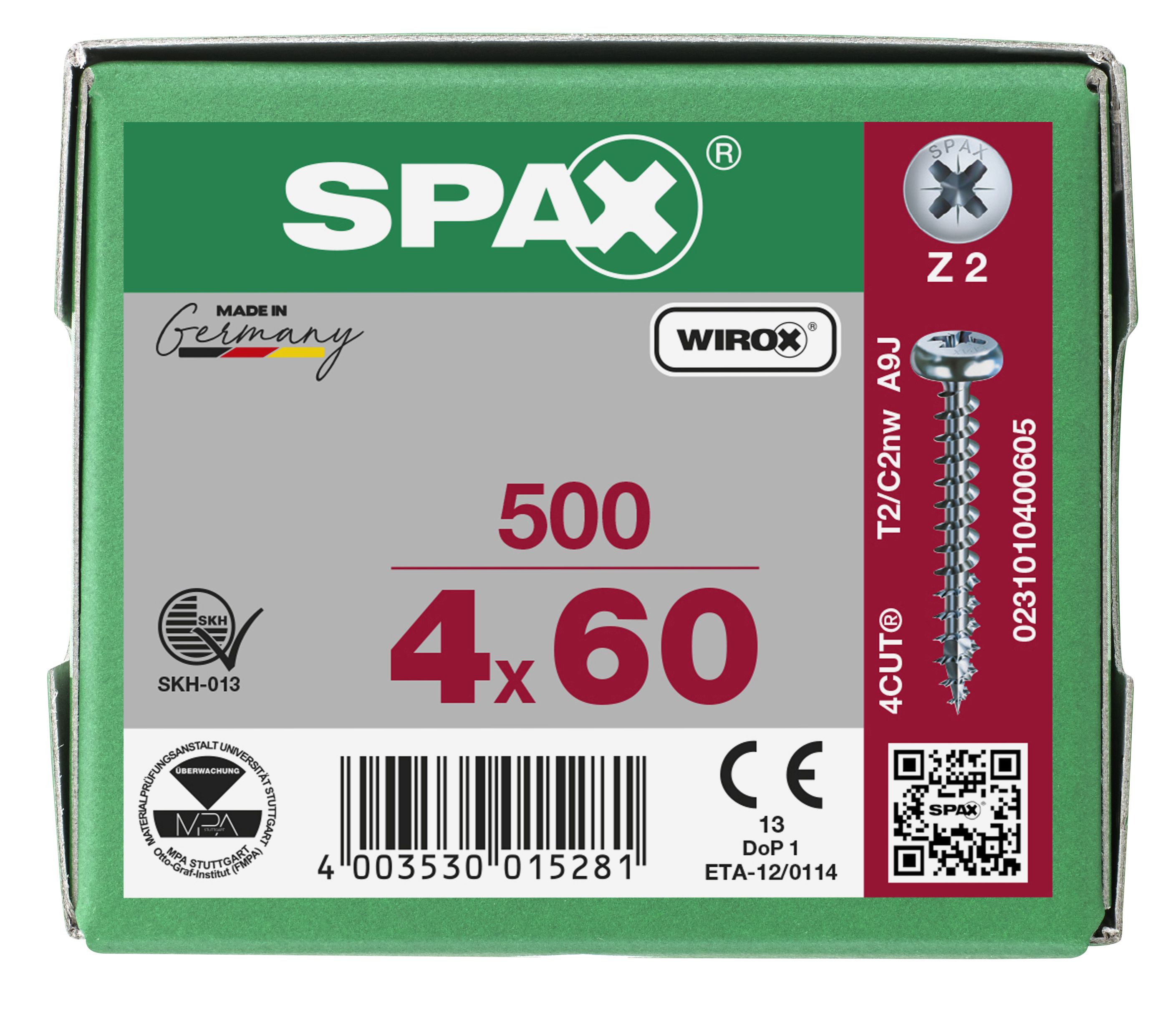 CABEZA REDONDA SPAX RANURA EN CRUZ Z2 ROSCA COMPLETA WIROX 500 UD.