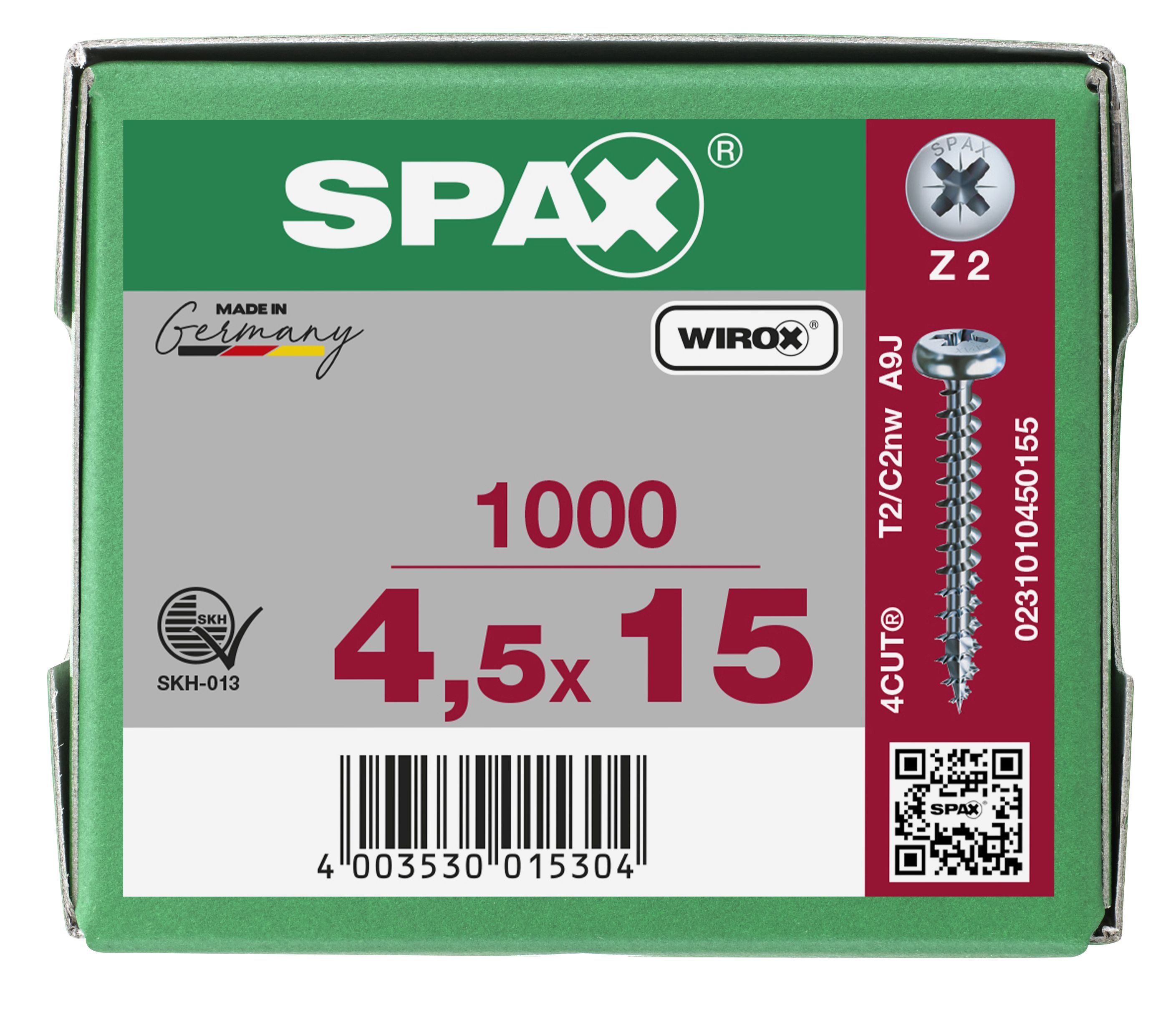 CABEZA REDONDA SPAX RANURA EN CRUZ Z2 ROSCA COMPLETA WIROX 1000 UD.