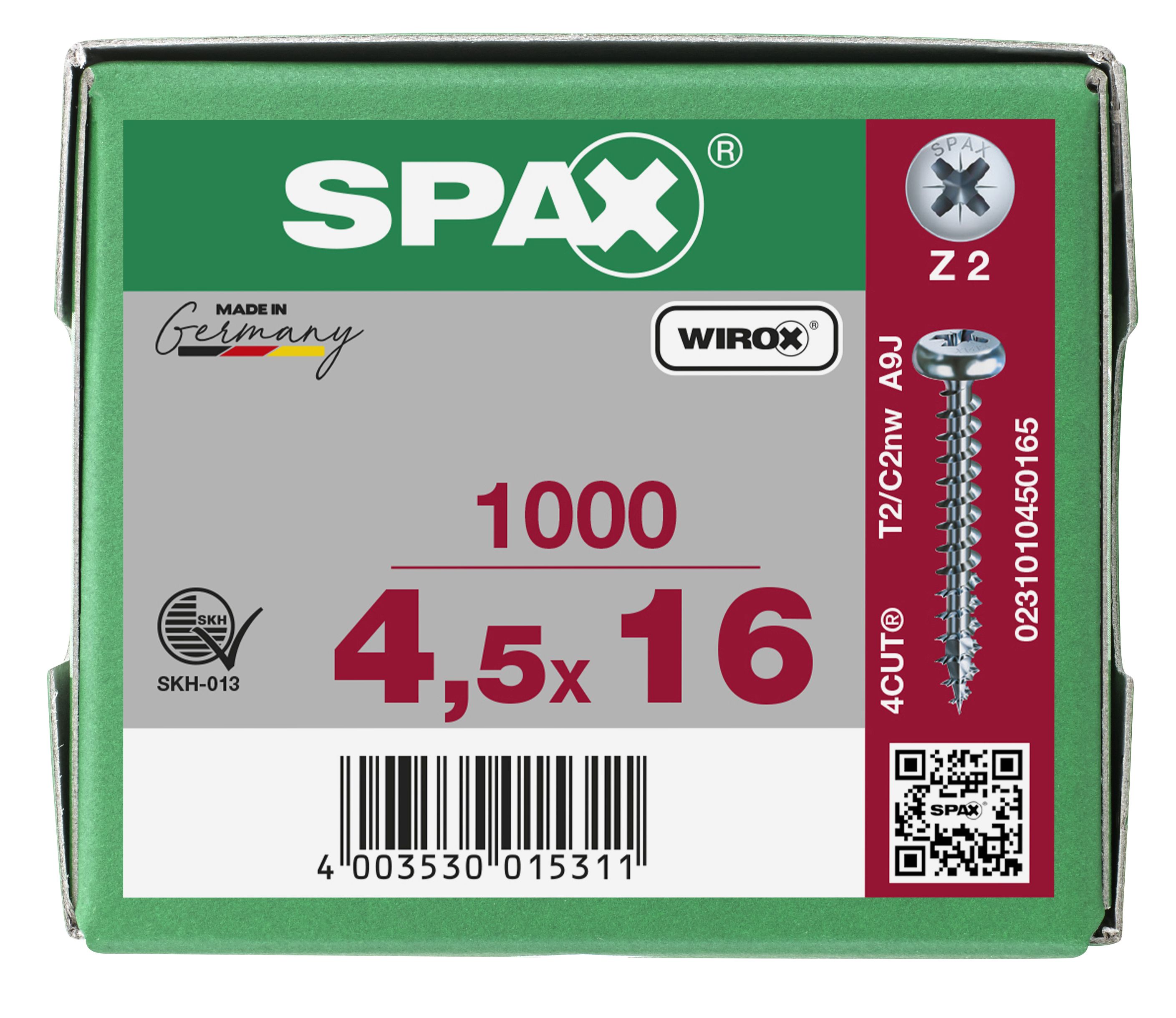 CABEZA REDONDA SPAX RANURA EN CRUZ Z2 ROSCA COMPLETA WIROX 1000 UD.