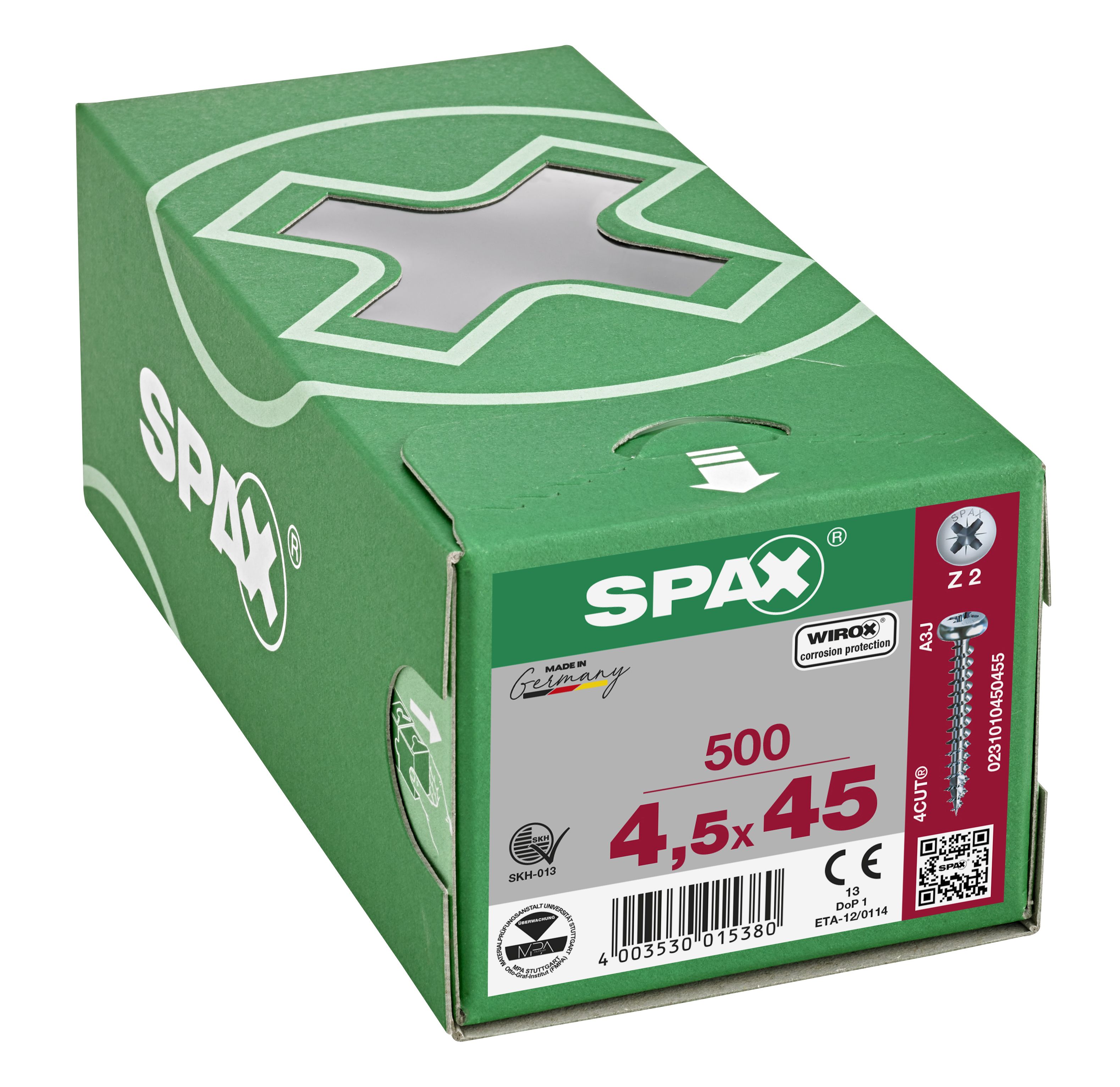 CABEZA REDONDA SPAX RANURA EN CRUZ Z2 ROSCA COMPLETA WIROX 500 UD.