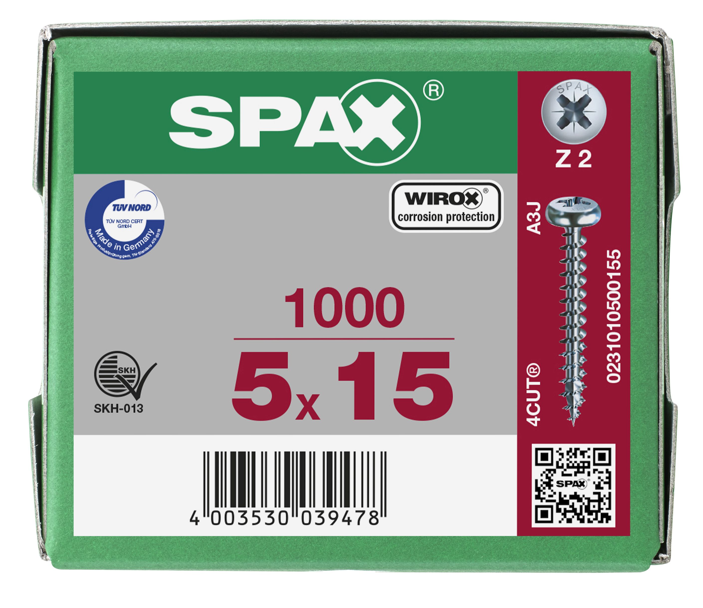 CABEZA REDONDA SPAX RANURA EN CRUZ Z2 ROSCA COMPLETA WIROX 1000 UD.