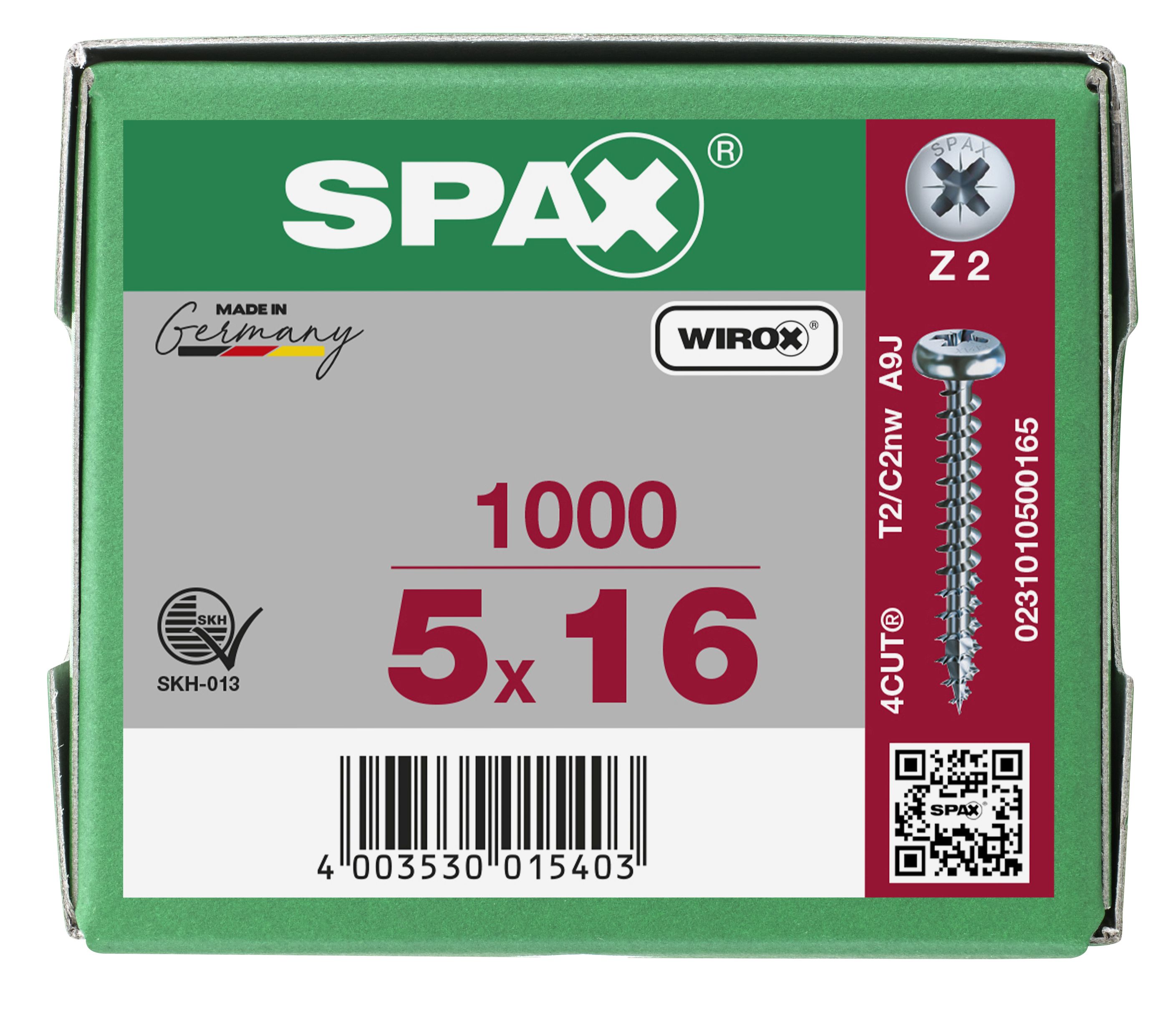CABEZA REDONDA SPAX RANURA EN CRUZ Z2 ROSCA COMPLETA WIROX 1000 UD.