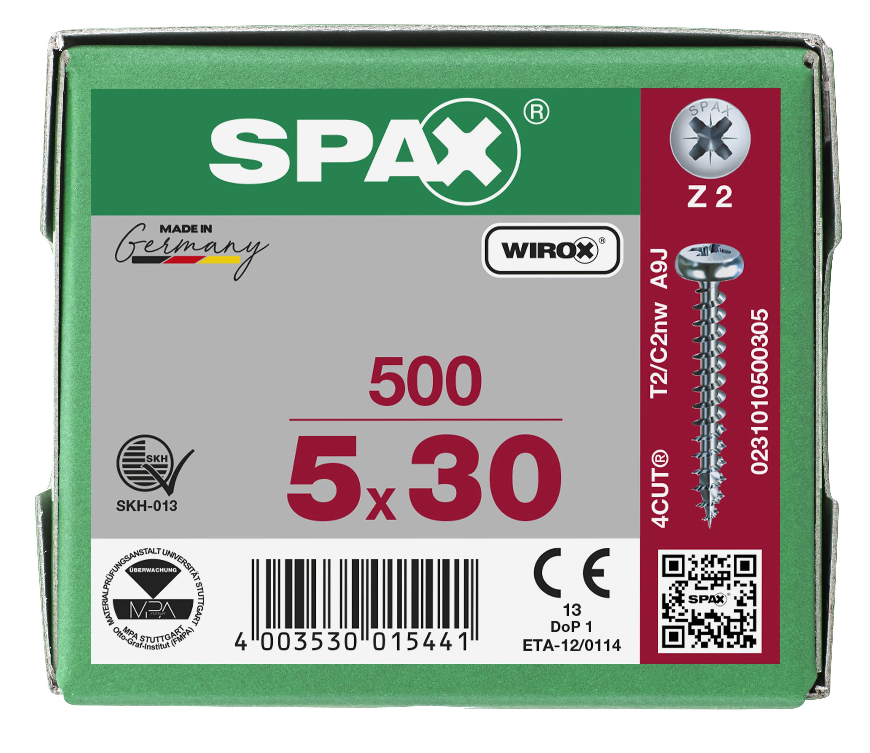 CABEZA REDONDA SPAX RANURA EN CRUZ Z2 ROSCA COMPLETA WIROX 500 UD.