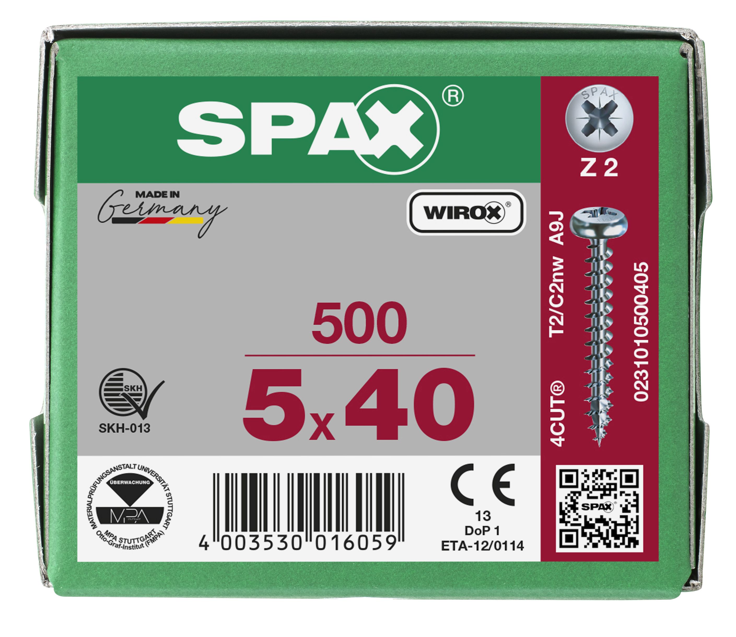 CABEZA REDONDA SPAX RANURA EN CRUZ Z2 ROSCA COMPLETA WIROX 500 UD.