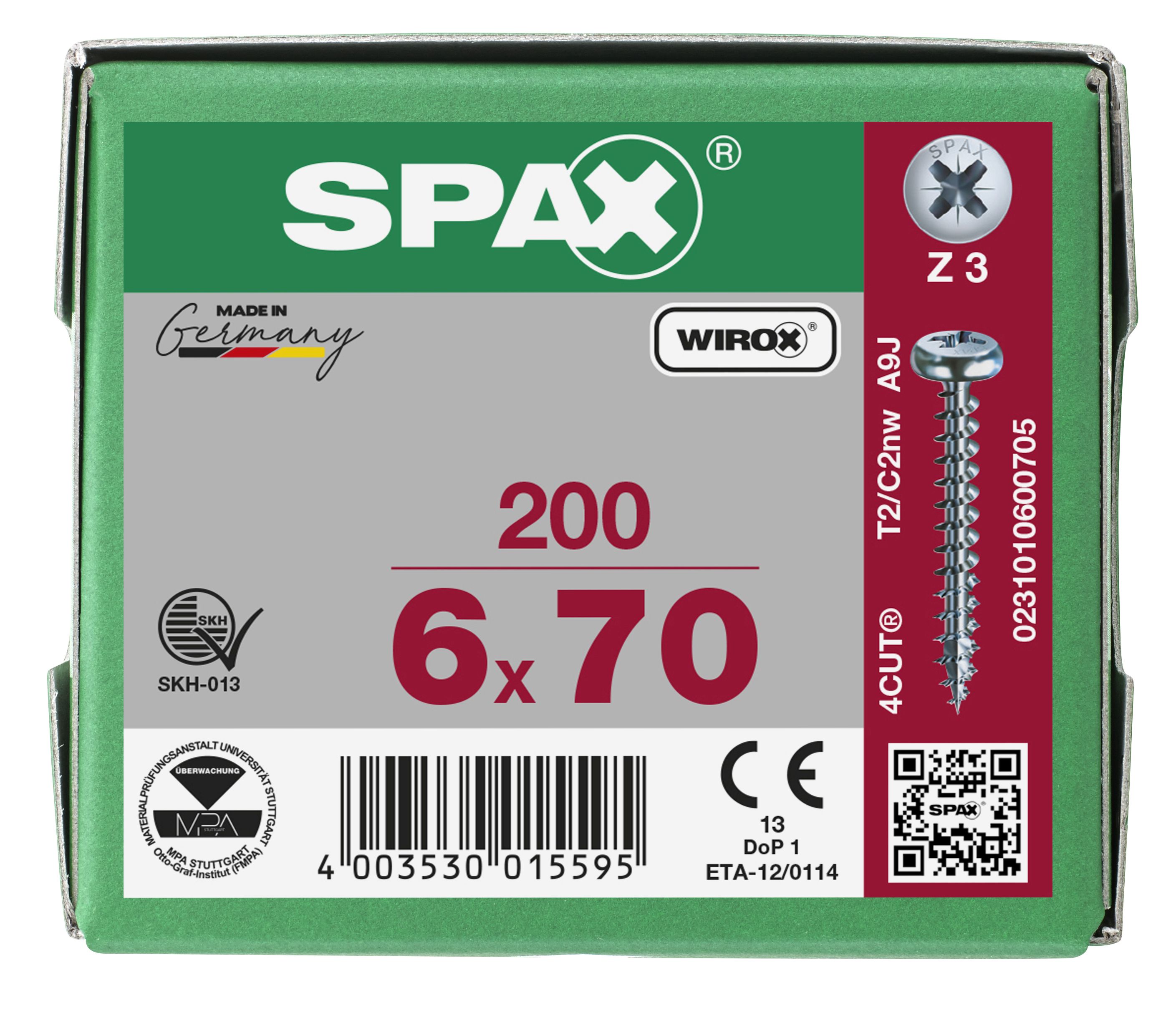 CABEZA REDONDA SPAX RANURA EN CRUZ Z3 ROSCA COMPLETA WIROX 200 UD.
