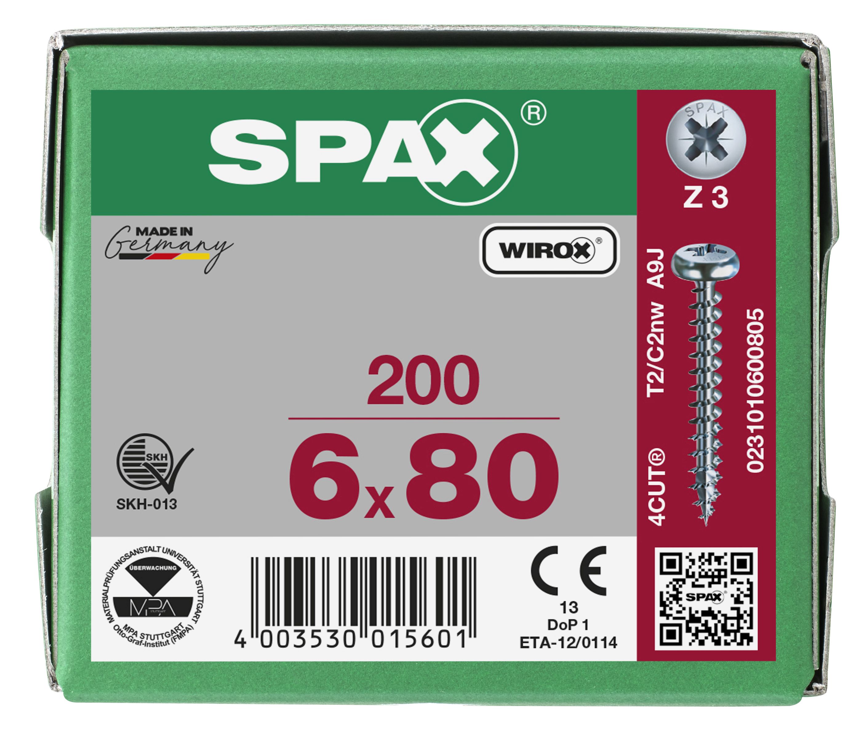 CABEZA REDONDA SPAX RANURA EN CRUZ Z3 ROSCA COMPLETA WIROX 200 UD.