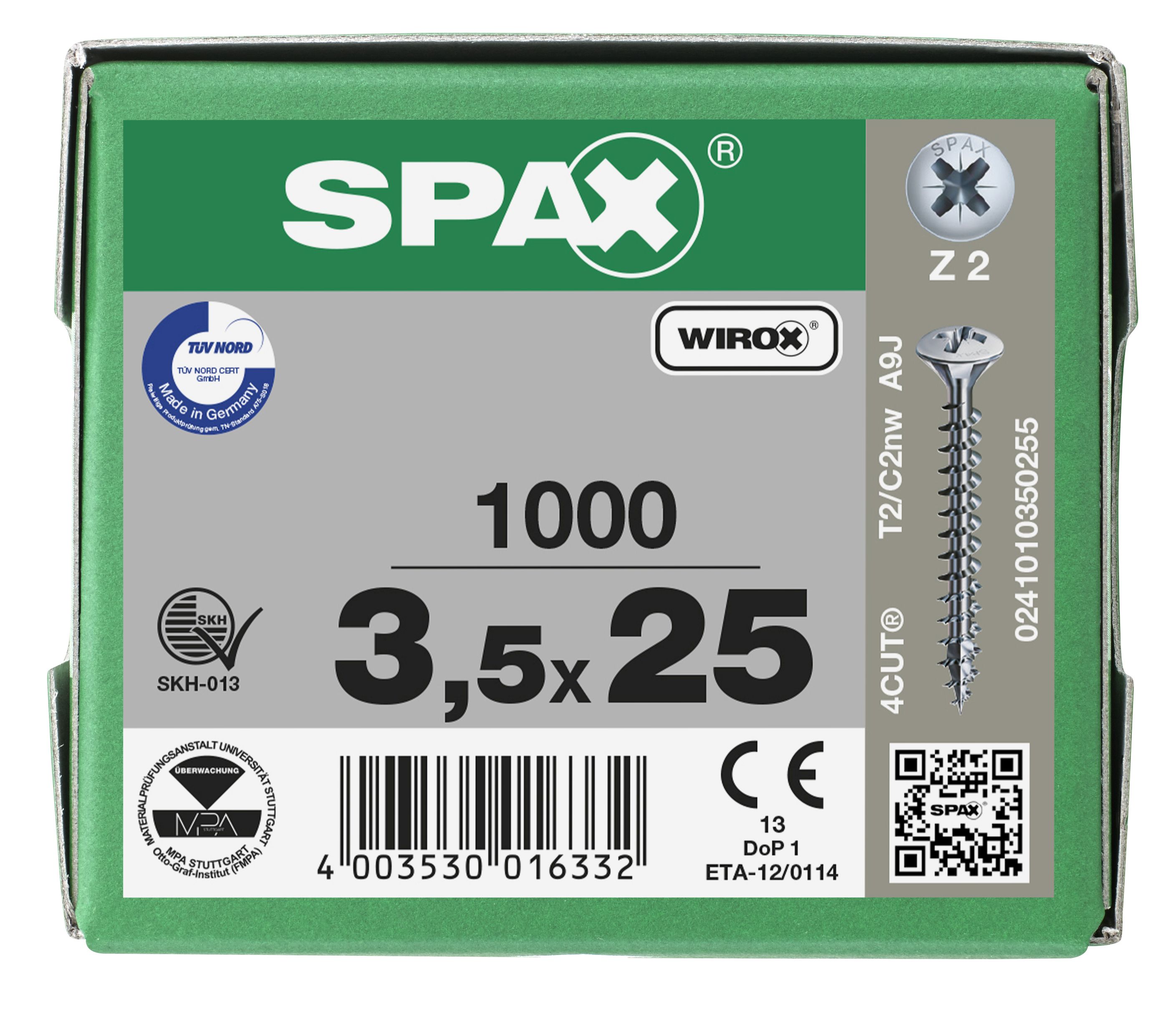 CABEZA MÚLTIPLE GOTA DE SEBO SPAX NERVIOS DE FRENADO Z2 ROSCA COMPLETA WIROX 1000 UD.