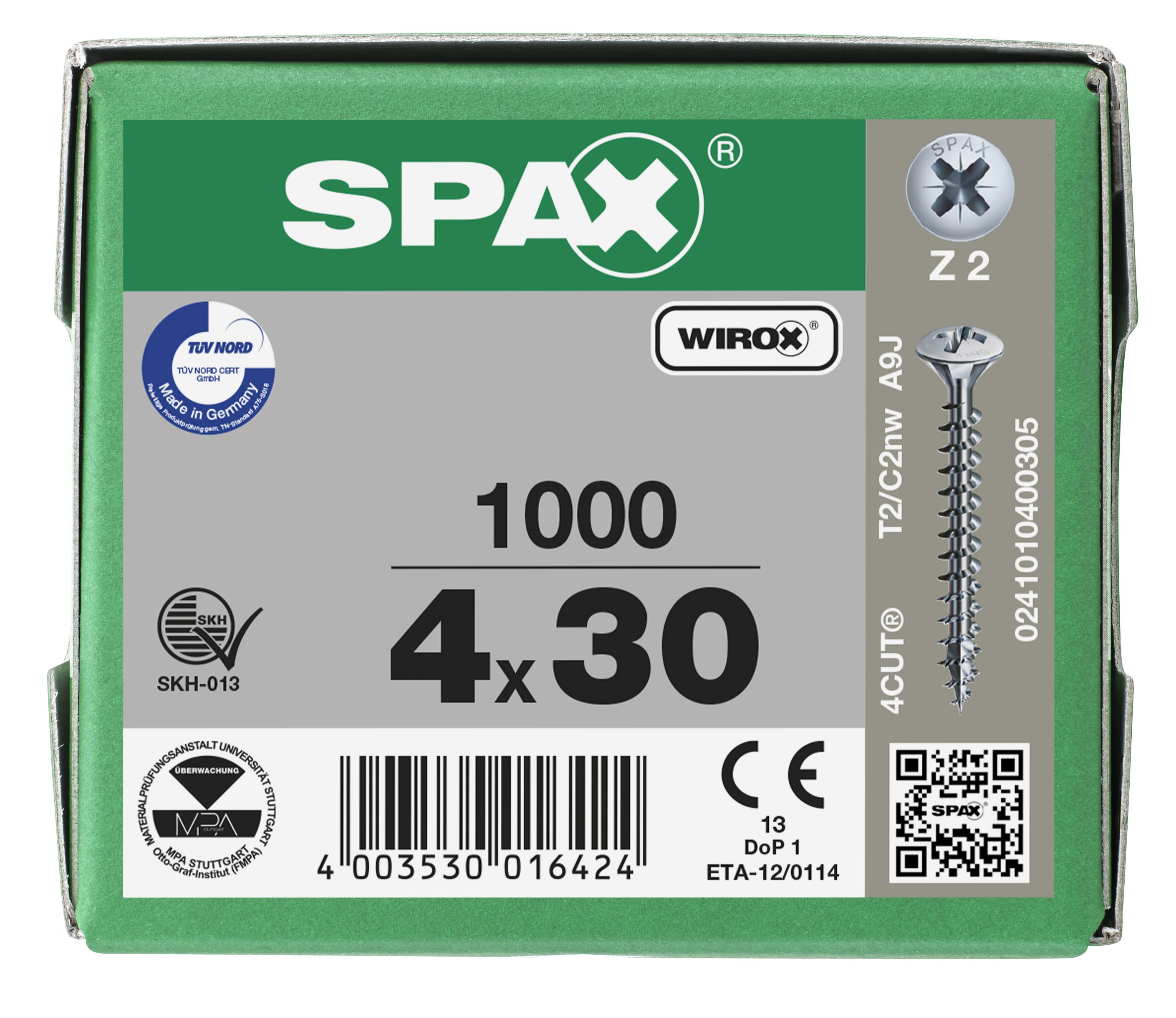 CABEZA MÚLTIPLE GOTA DE SEBO SPAX NERVIOS DE FRENADO Z2 ROSCA COMPLETA WIROX 1000 UD.