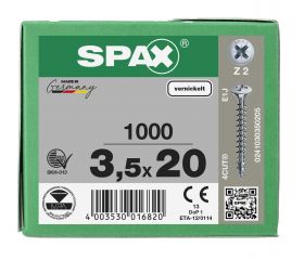 CABEZA MÚLTIPLE GOTA DE SEBO SPAX NERVIOS DE FRENADO RANURA EN CRUZ Z2 ROSCA COMPLETA NIQUELADO 1000 UD.
