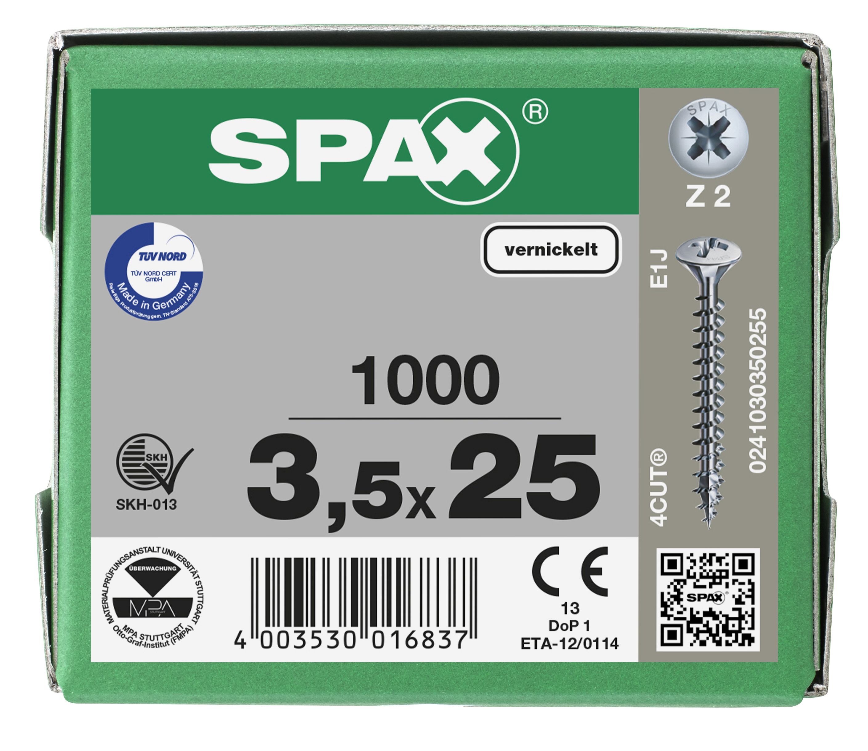 CABEZA MÚLTIPLE GOTA DE SEBO SPAX NERVIOS DE FRENADO RANURA EN CRUZ Z2 ROSCA COMPLETA NIQUELADO 1000 UD.