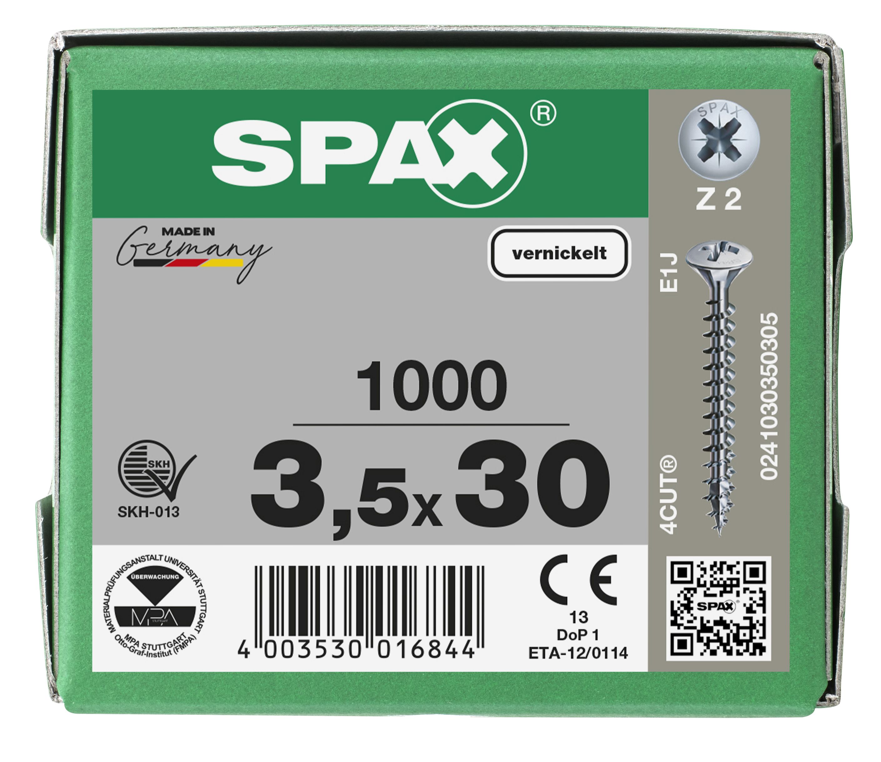 CABEZA MÚLTIPLE GOTA DE SEBO SPAX NERVIOS DE FRENADO RANURA EN CRUZ Z2 ROSCA COMPLETA NIQUELADO 1000 UD.