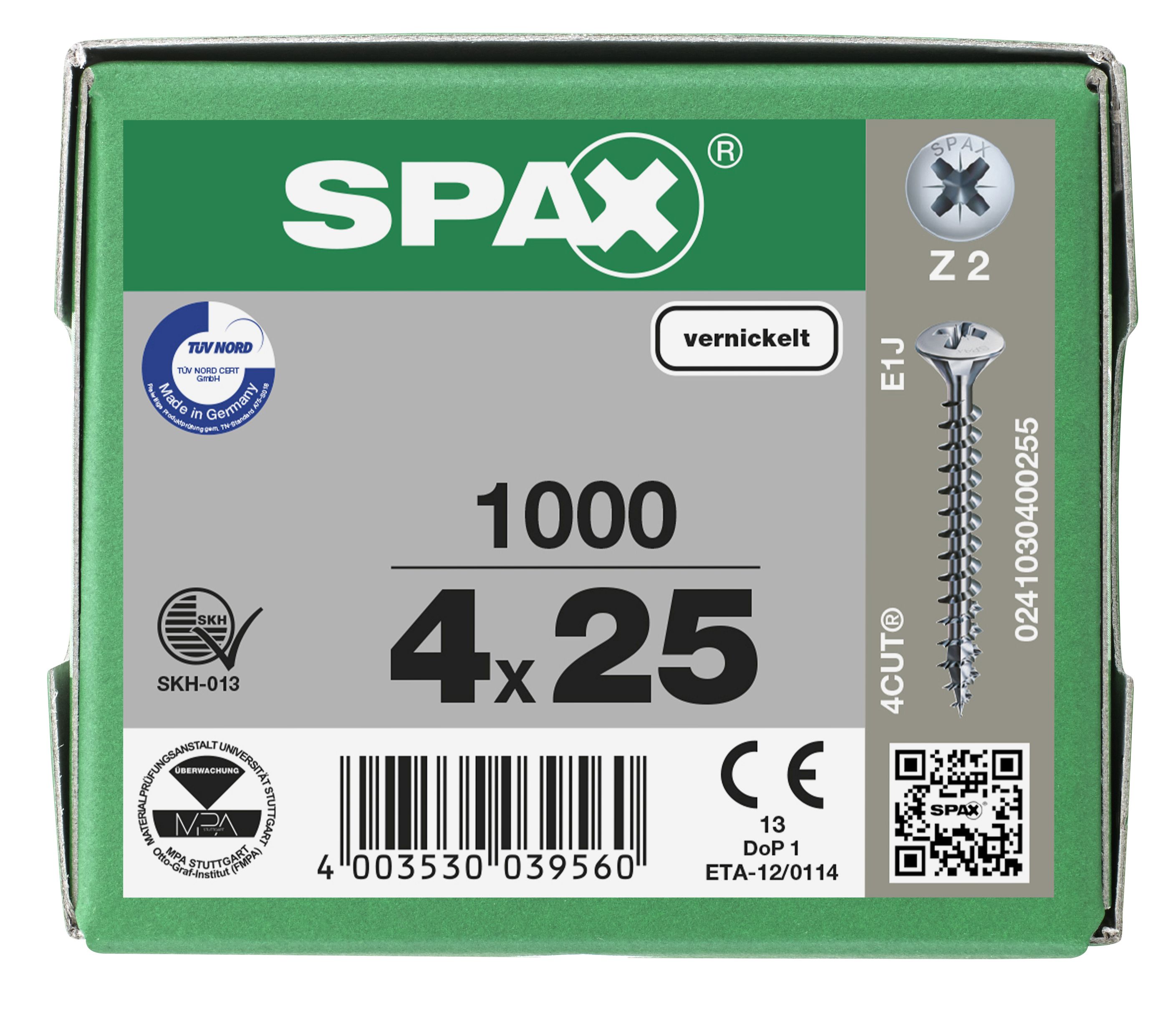 CABEZA MÚLTIPLE GOTA DE SEBO SPAX NERVIOS DE FRENADO RANURA EN CRUZ Z2 ROSCA COMPLETA NIQUELADO 1000 UD.