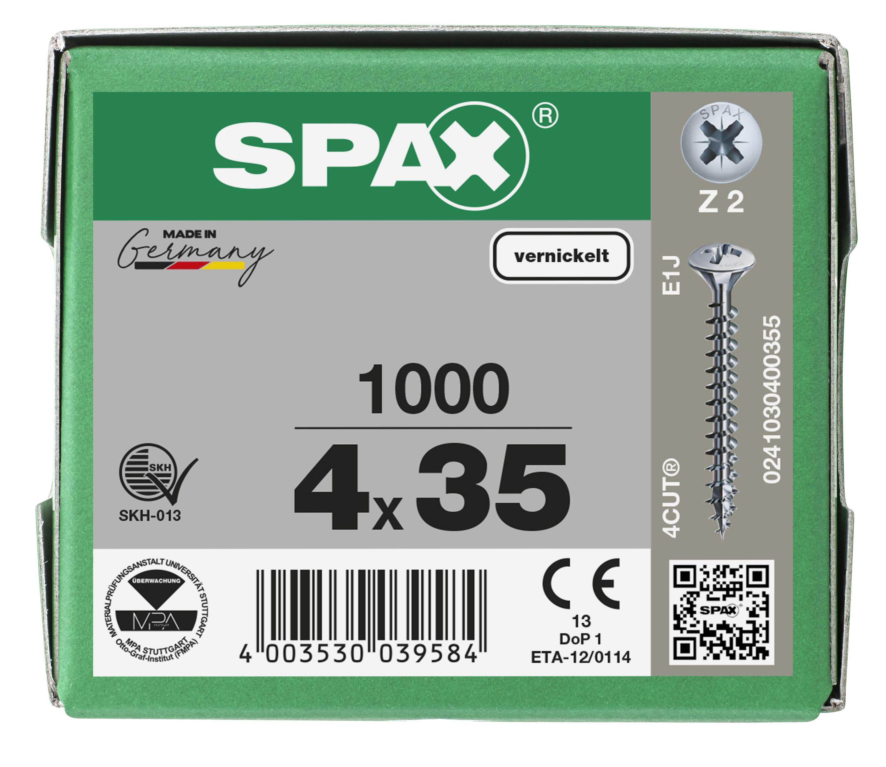 CABEZA MÚLTIPLE GOTA DE SEBO SPAX NERVIOS DE FRENADO RANURA EN CRUZ Z2 ROSCA COMPLETA NIQUELADO 1000 UD.