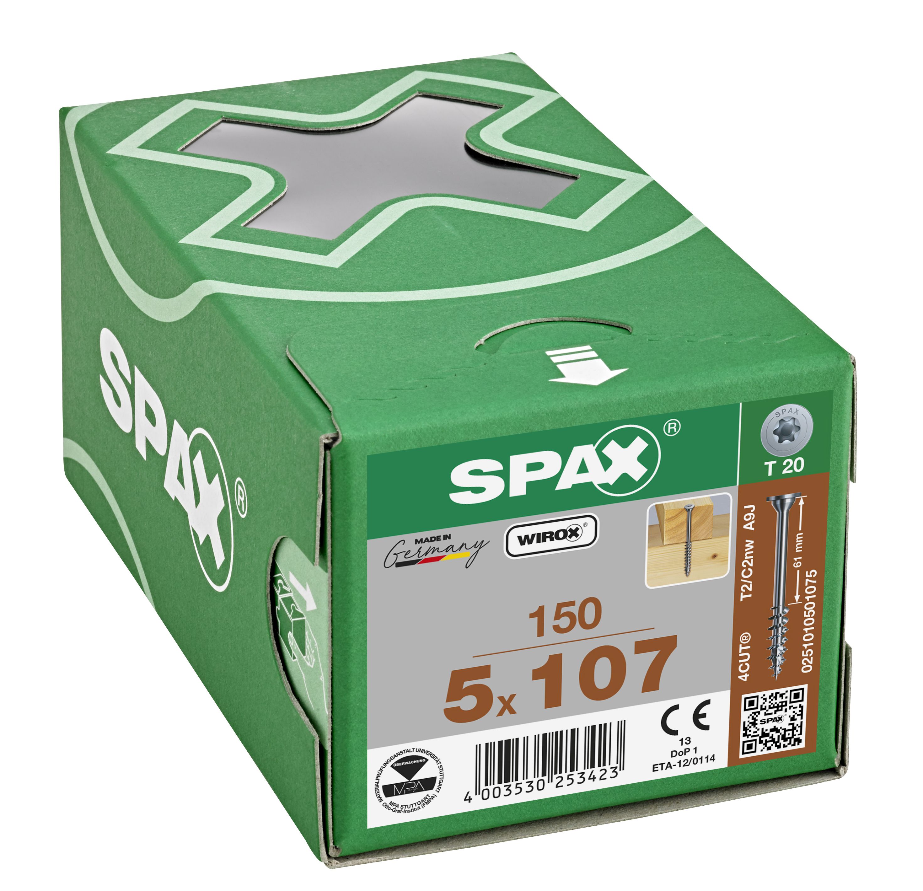 CABEZA ARANDELA SPAX SIN AVELLANADO T-STAR PLUS T20 LONGITUD DE ROSCA 46 MM WIROX 150 UD.