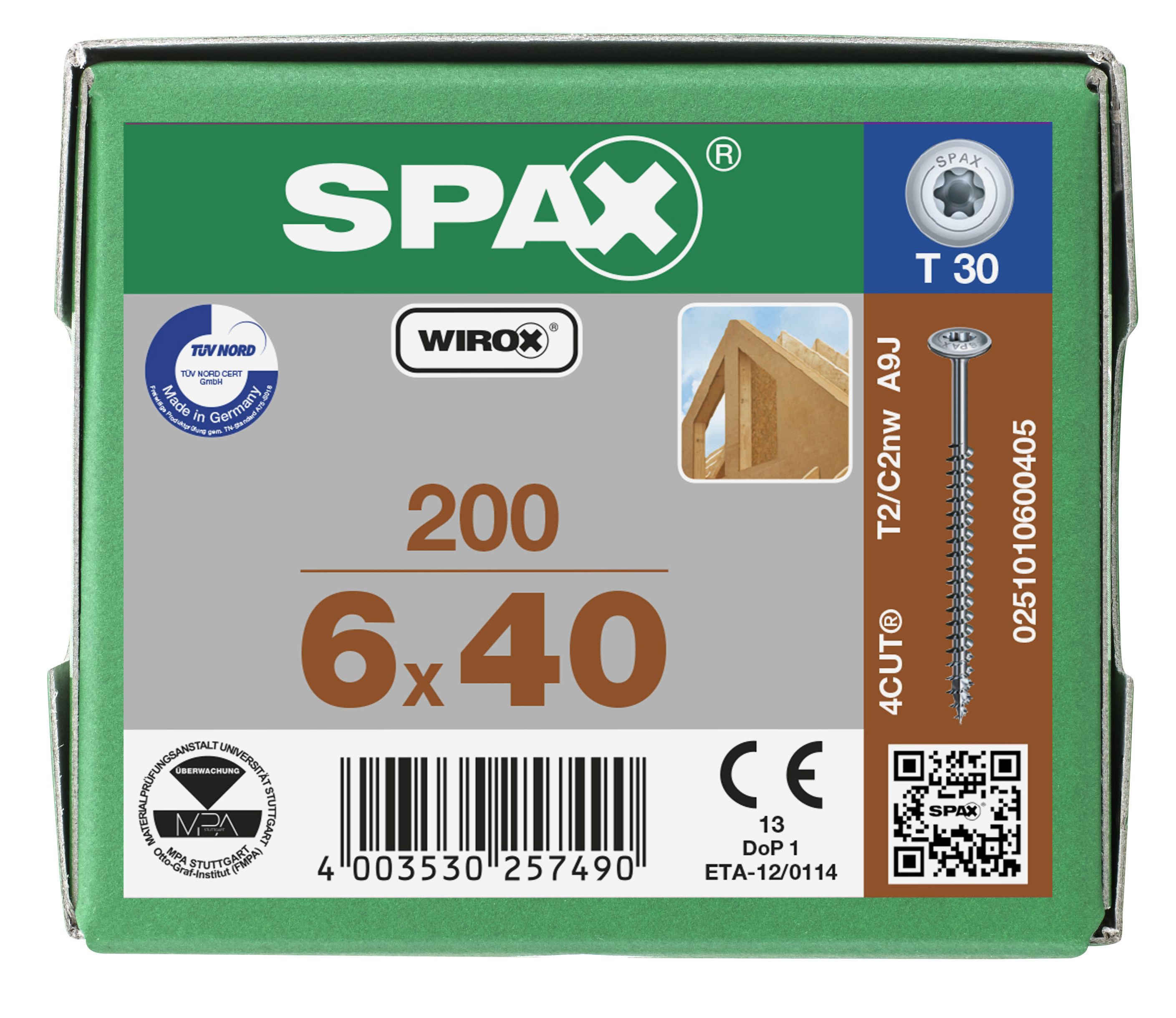 CABEZA ARANDELA SPAX T-STAR PLUS T30 ROSCA COMPLETA WIROX 200 UD.