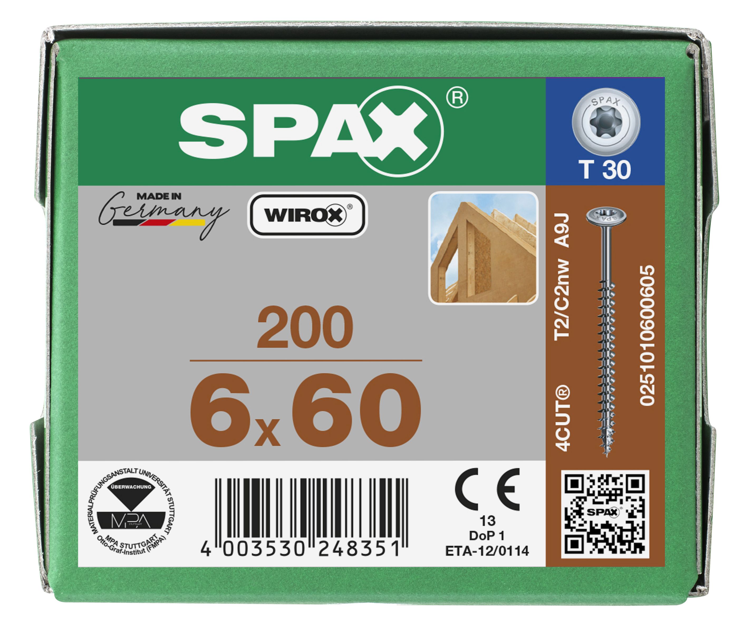 CABEZA ARANDELA SPAX T-STAR PLUS T30 ROSCA COMPLETA WIROX 200 UD.