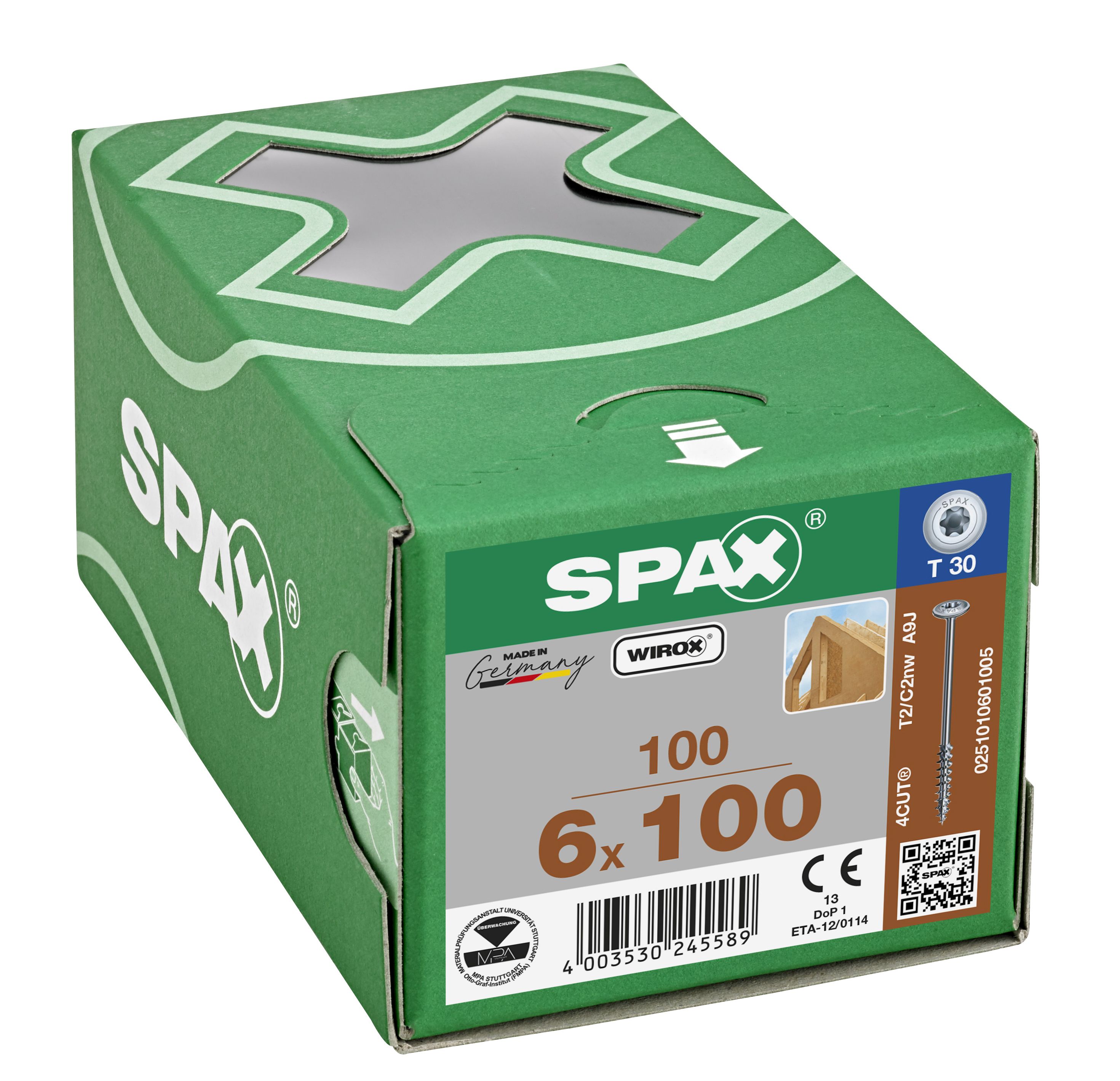 CABEZA ARANDELA SPAX T-STAR PLUS T30 ROSCA PARCIAL WIROX 100 UD.